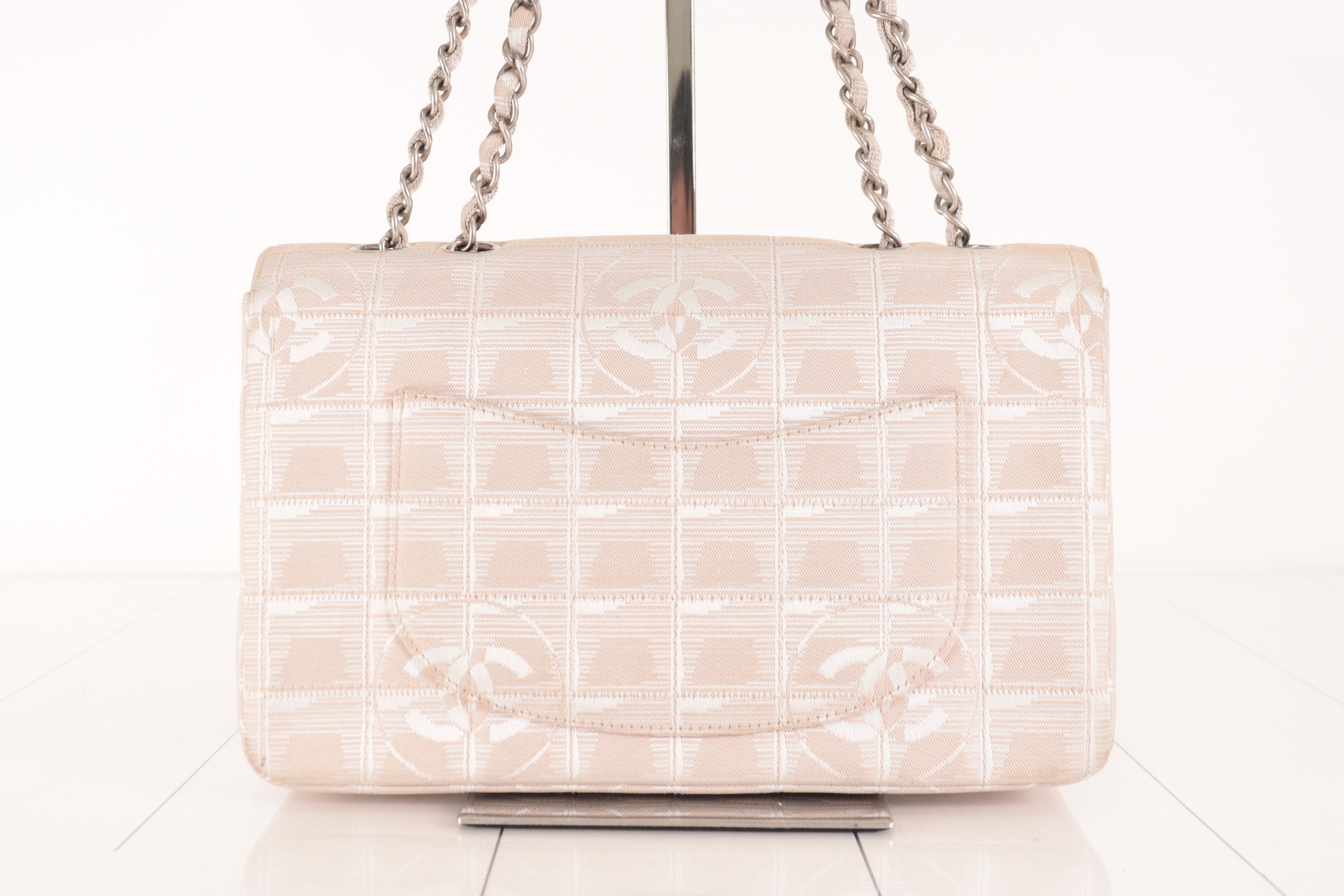 New Travel Chain Shoulder Bag, Silver Hardware, Beige, Series 6 — view 3