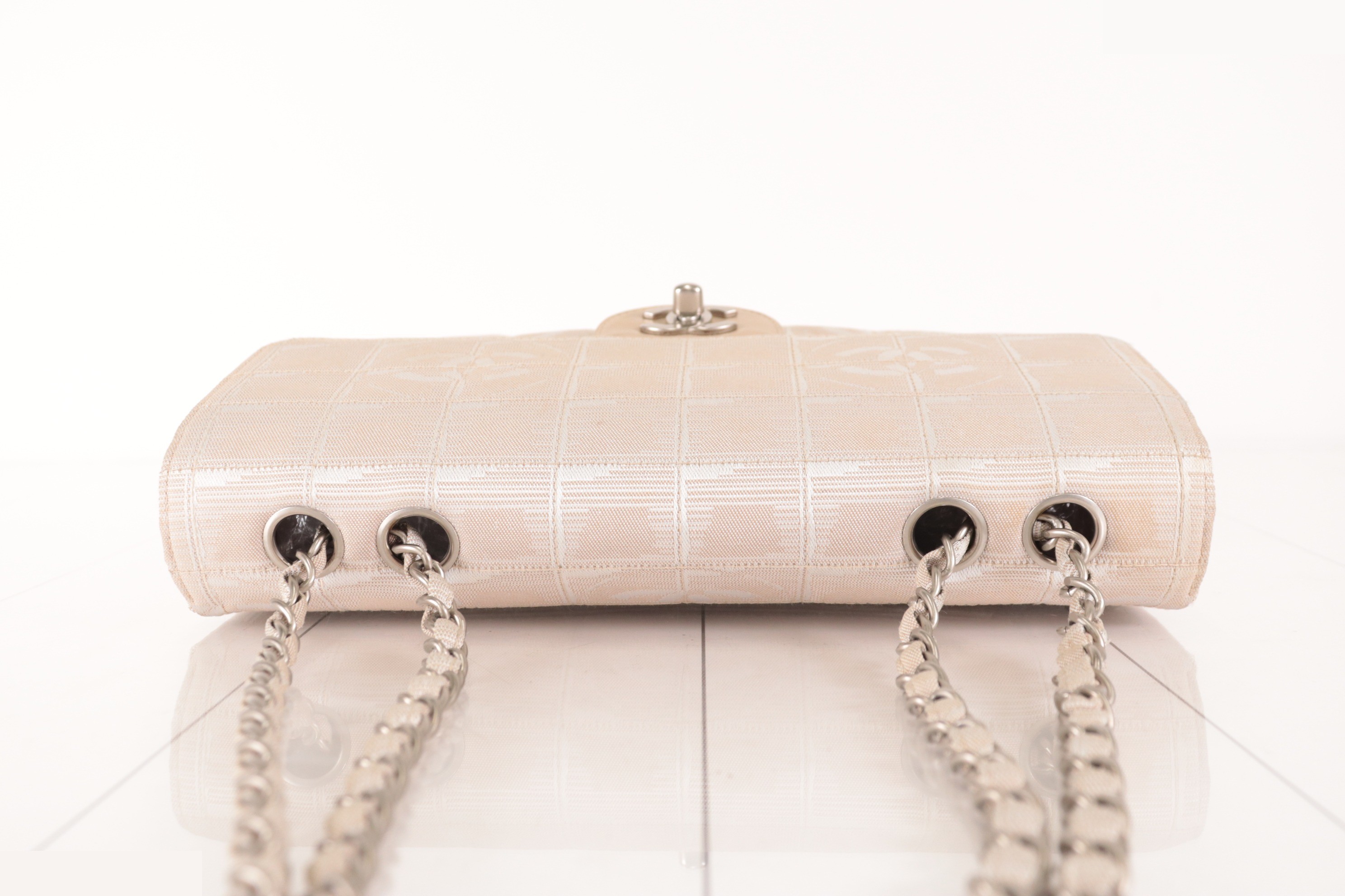 New Travel Chain Shoulder Bag, Silver Hardware, Beige, Series 6 — view 6