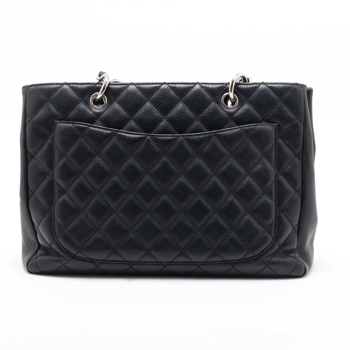 GST Caviar Skin Chain Tote Bag, Black with Silver Hardware, 12825624, Series 12 — view 2