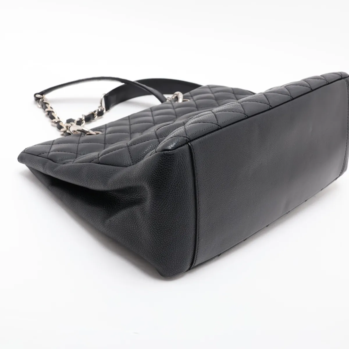 GST Caviar Skin Chain Tote Bag, Black with Silver Hardware, 12825624, Series 12 — view 4
