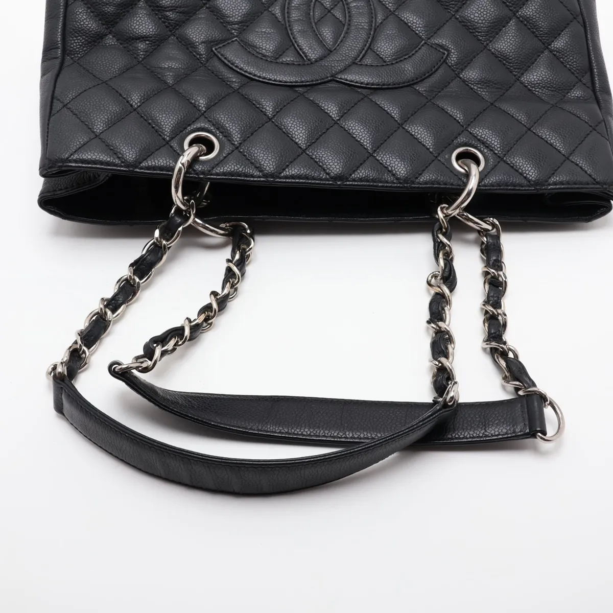 GST Caviar Skin Chain Tote Bag, Black with Silver Hardware, 12825624, Series 12 — view 5