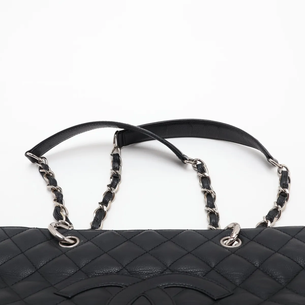 GST Caviar Skin Chain Tote Bag, Black with Silver Hardware, 12825624, Series 12 — view 6