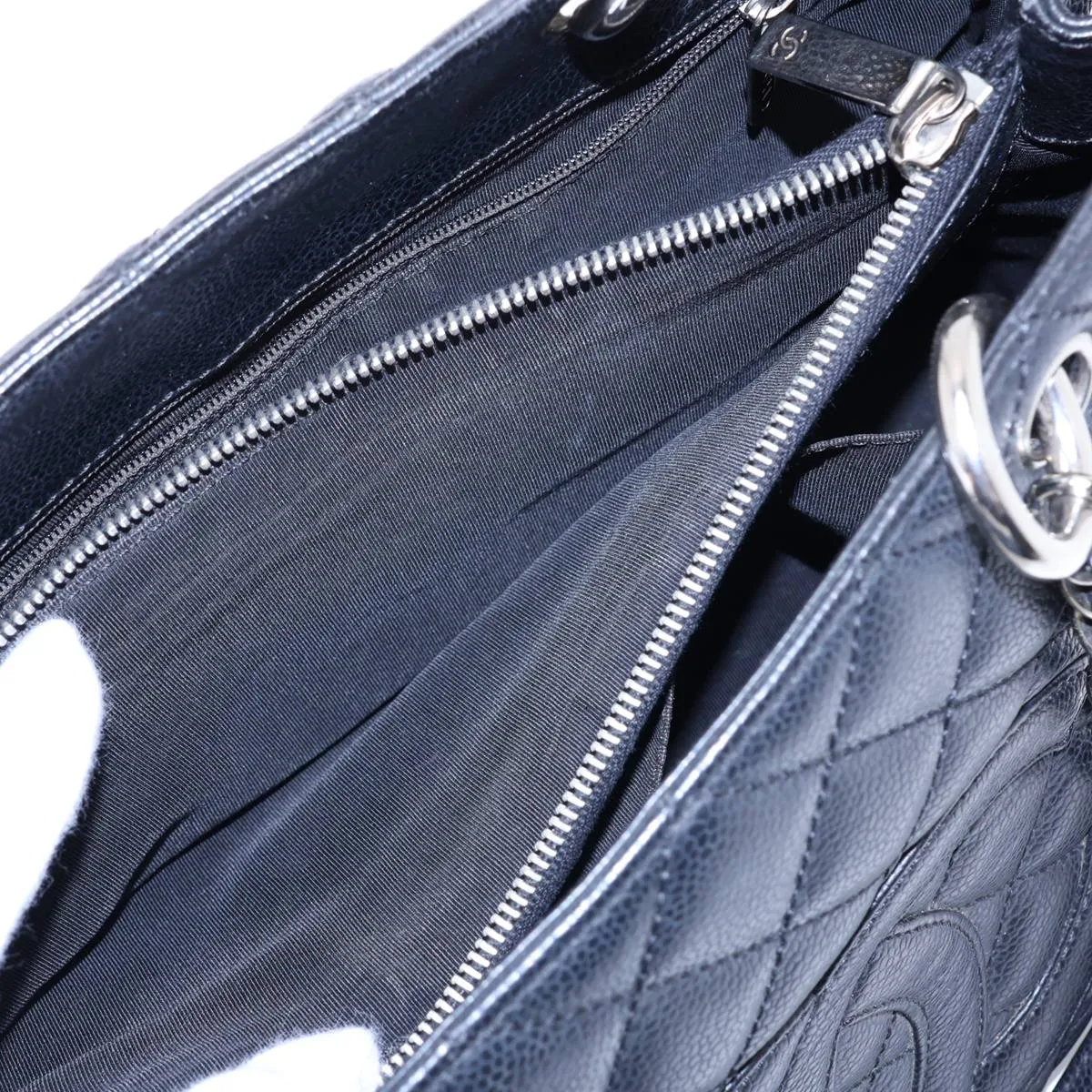 GST Caviar Skin Chain Tote Bag, Black with Silver Hardware, 12825624, Series 12 — view 9
