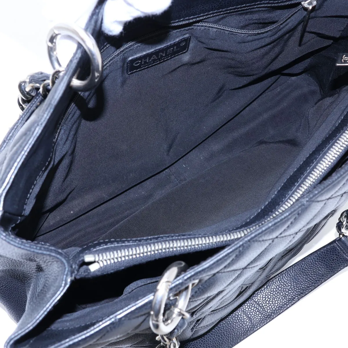 GST Caviar Skin Chain Tote Bag, Black with Silver Hardware, 12825624, Series 12 — view 10