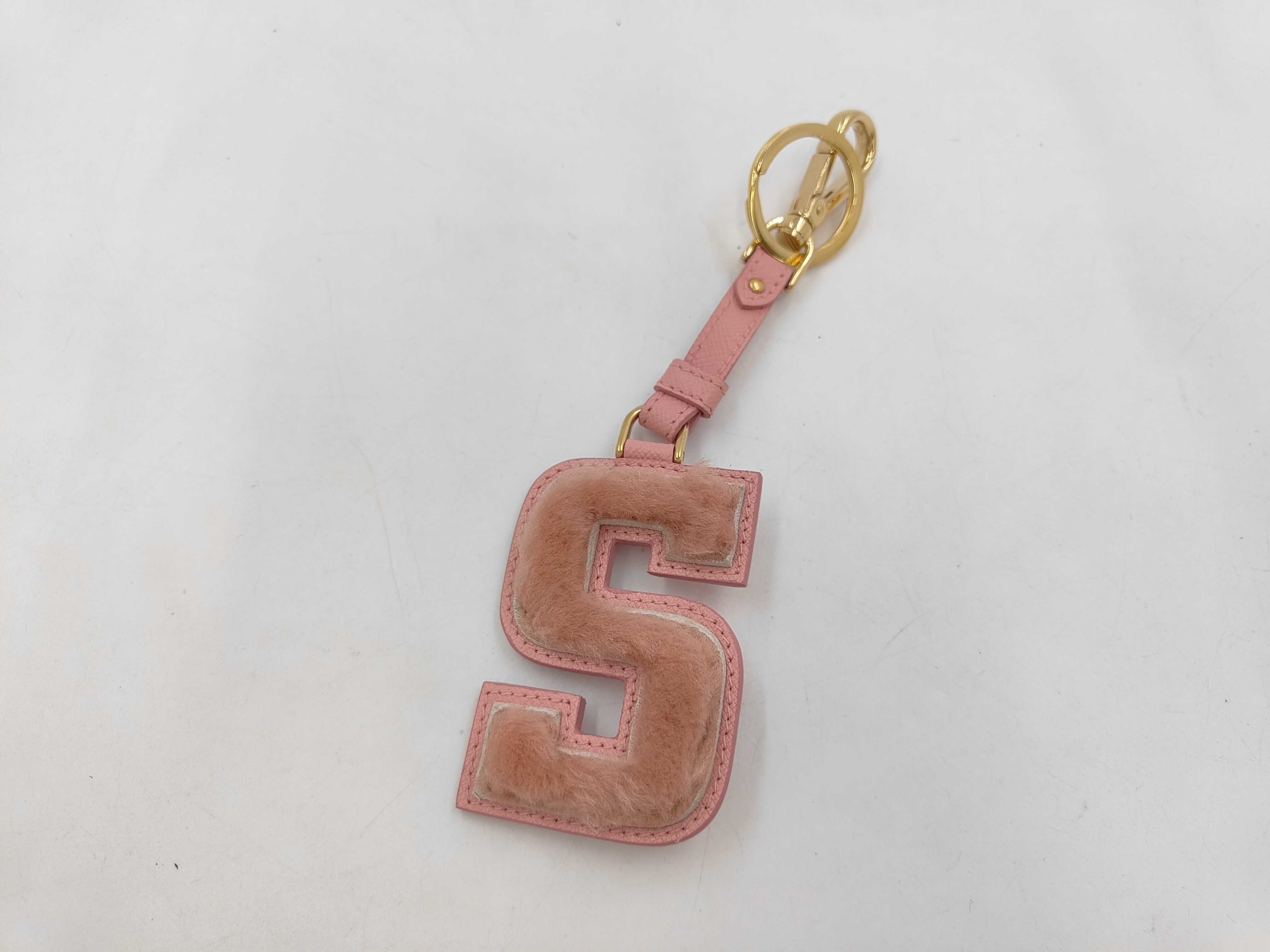 Platinum Letter Charm Keychain Leather x Fur Pink Key Case/Keychain
