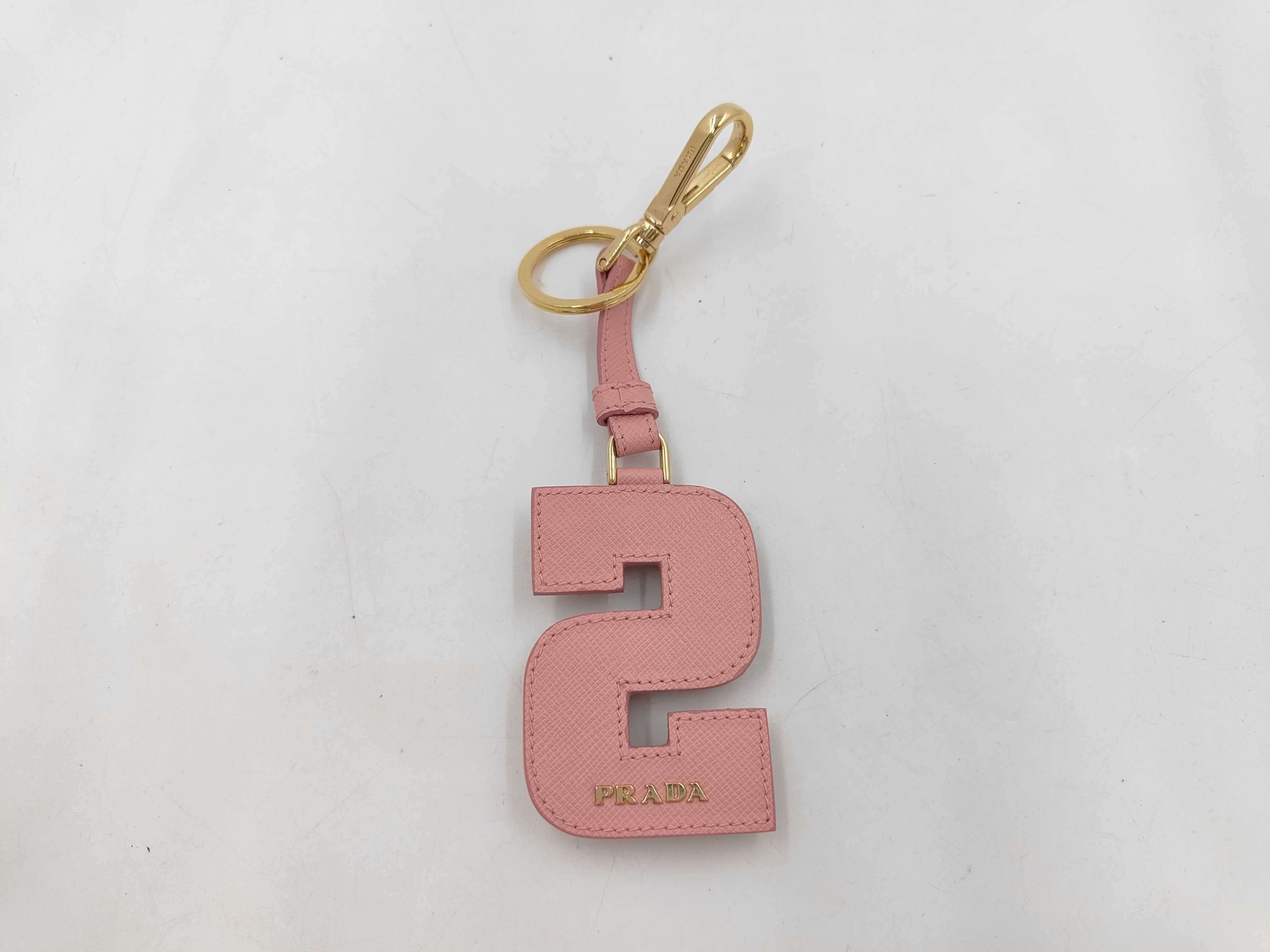 Platinum Letter Charm Keychain Leather x Fur Pink Key Case/Keychain — view 3