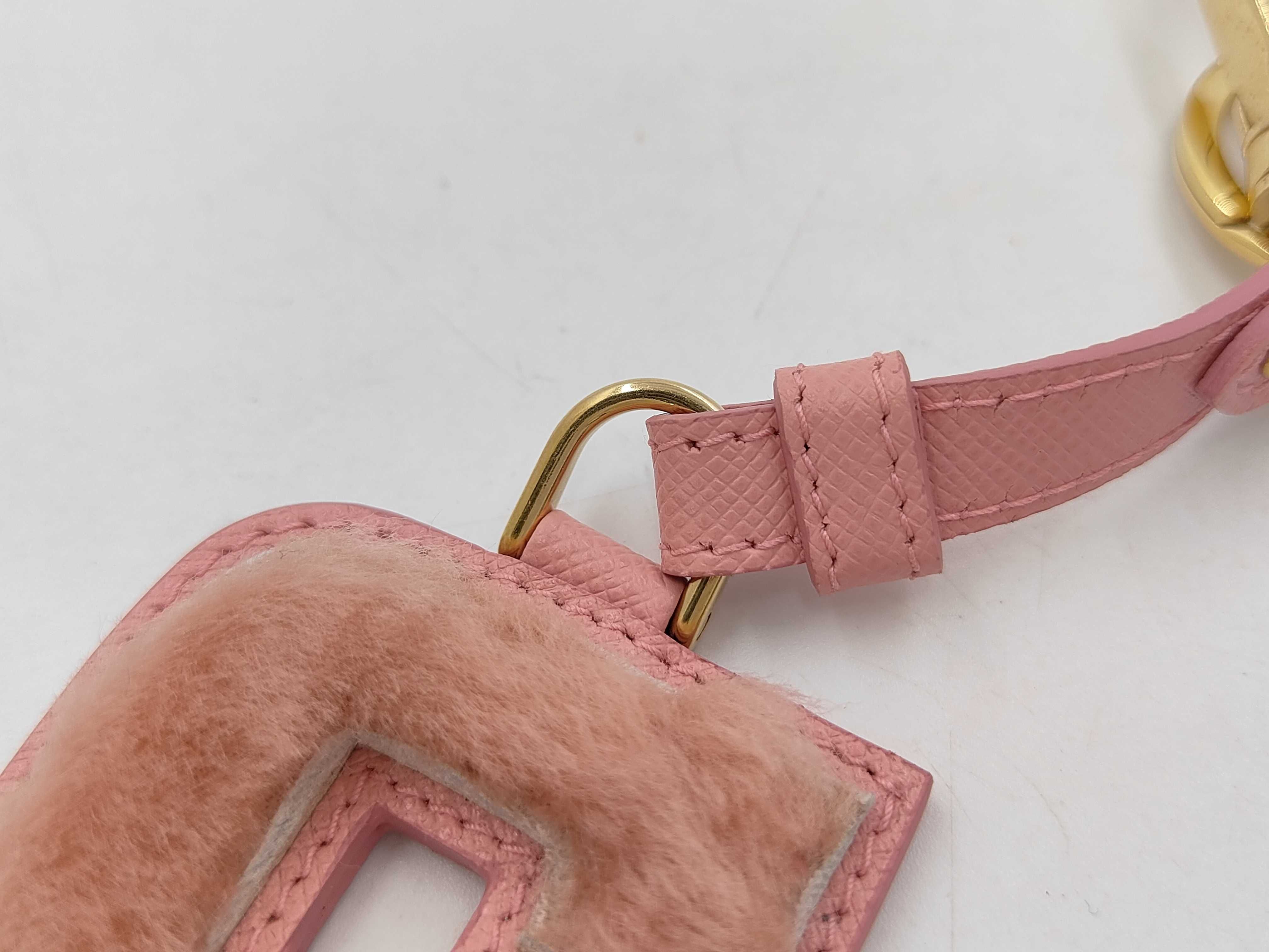 Platinum Letter Charm Keychain Leather x Fur Pink Key Case/Keychain — view 6