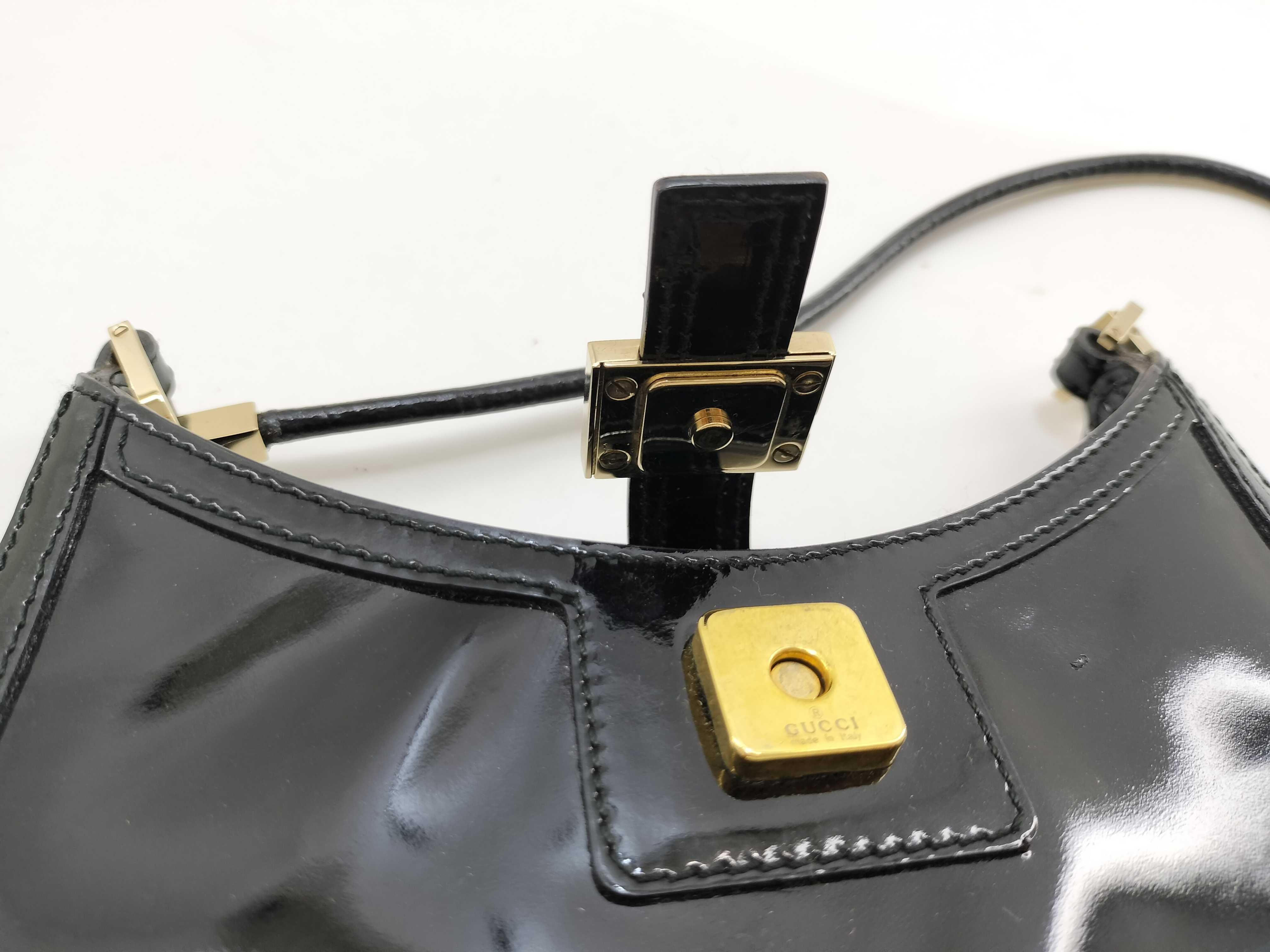 handbag, G logo, patent leather, black shoulder bag — view 14