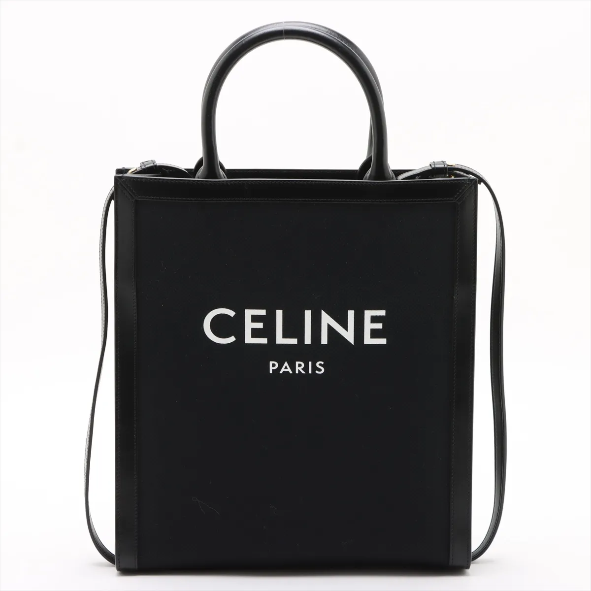 Medium Vertical Hippo Canvas x Leather 2WAY Tote Bag Black