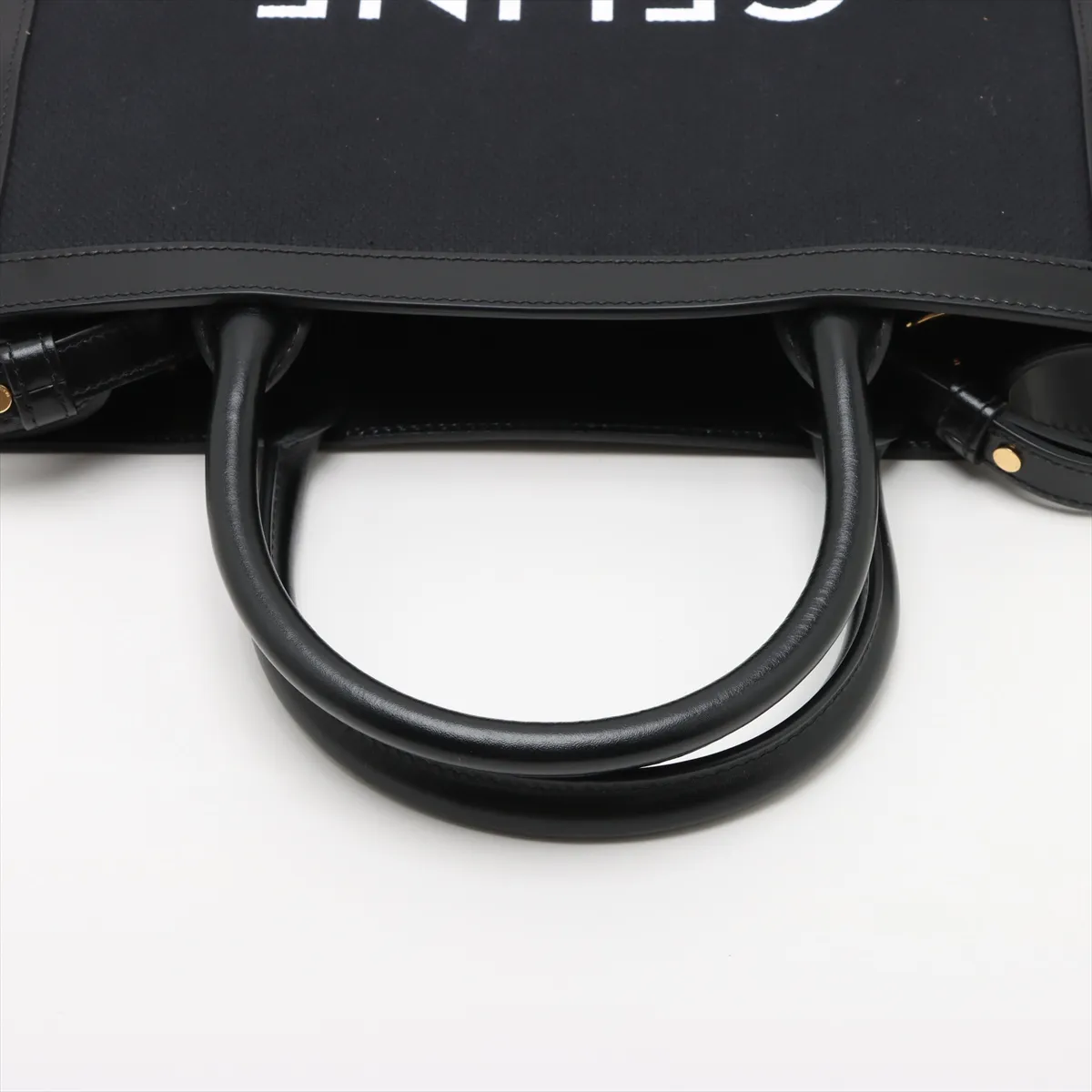 Medium Vertical Hippo Canvas x Leather 2WAY Tote Bag Black — view 5