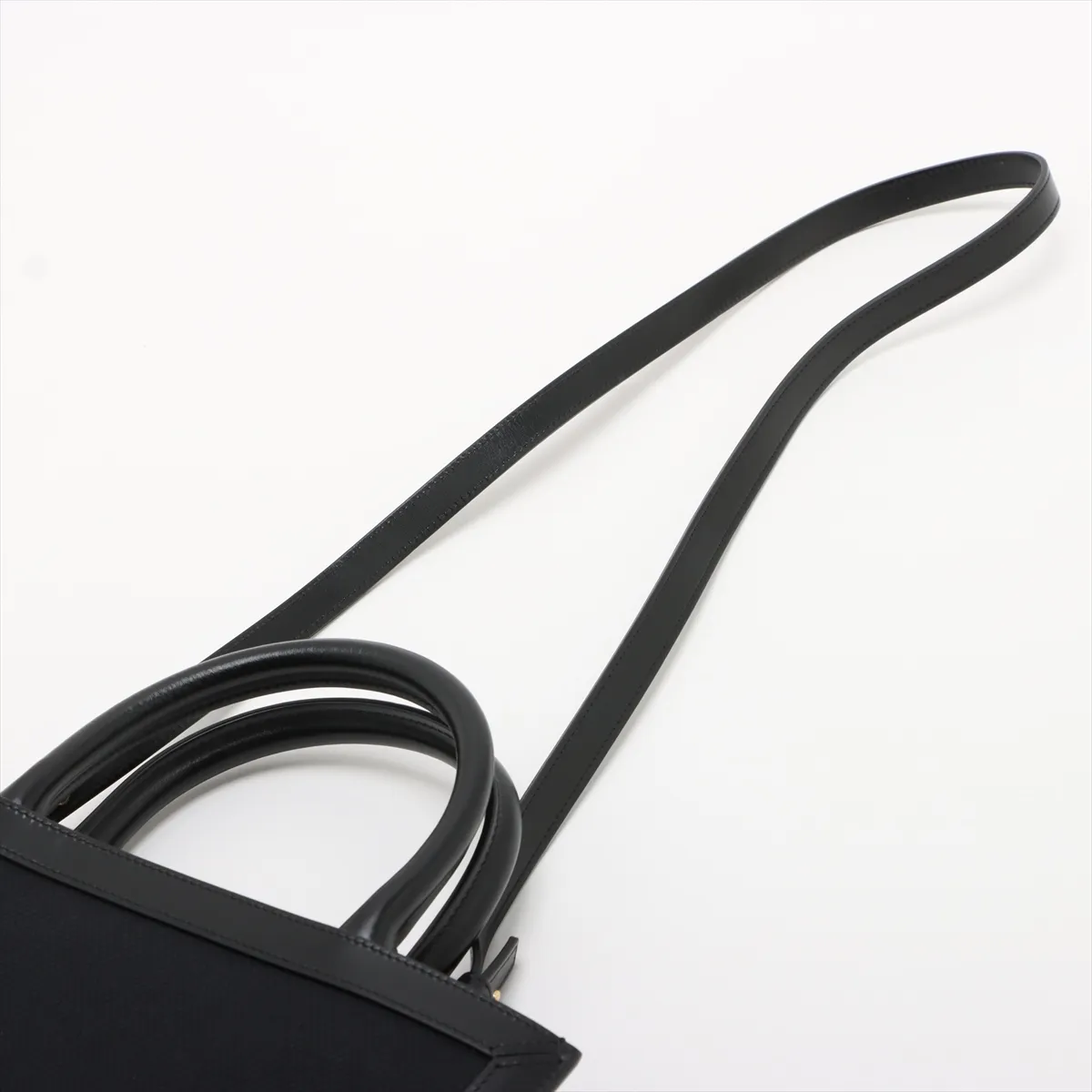 Medium Vertical Hippo Canvas x Leather 2WAY Tote Bag Black — view 7