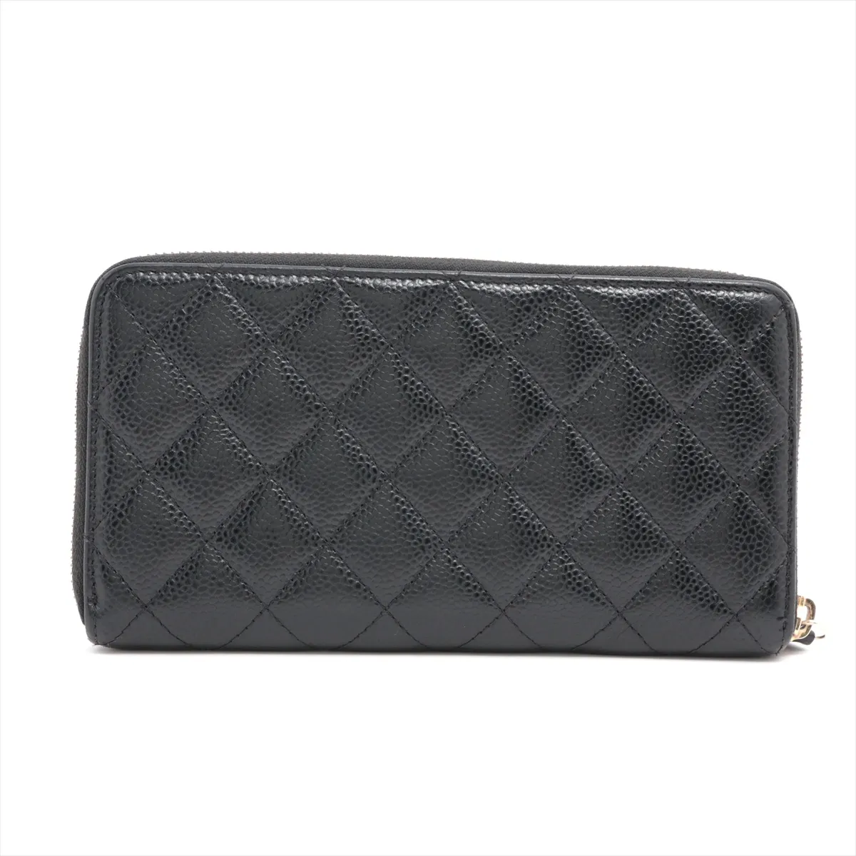 Matelasse caviar skin round zip wallet black gold hardware 25431626 — view 2