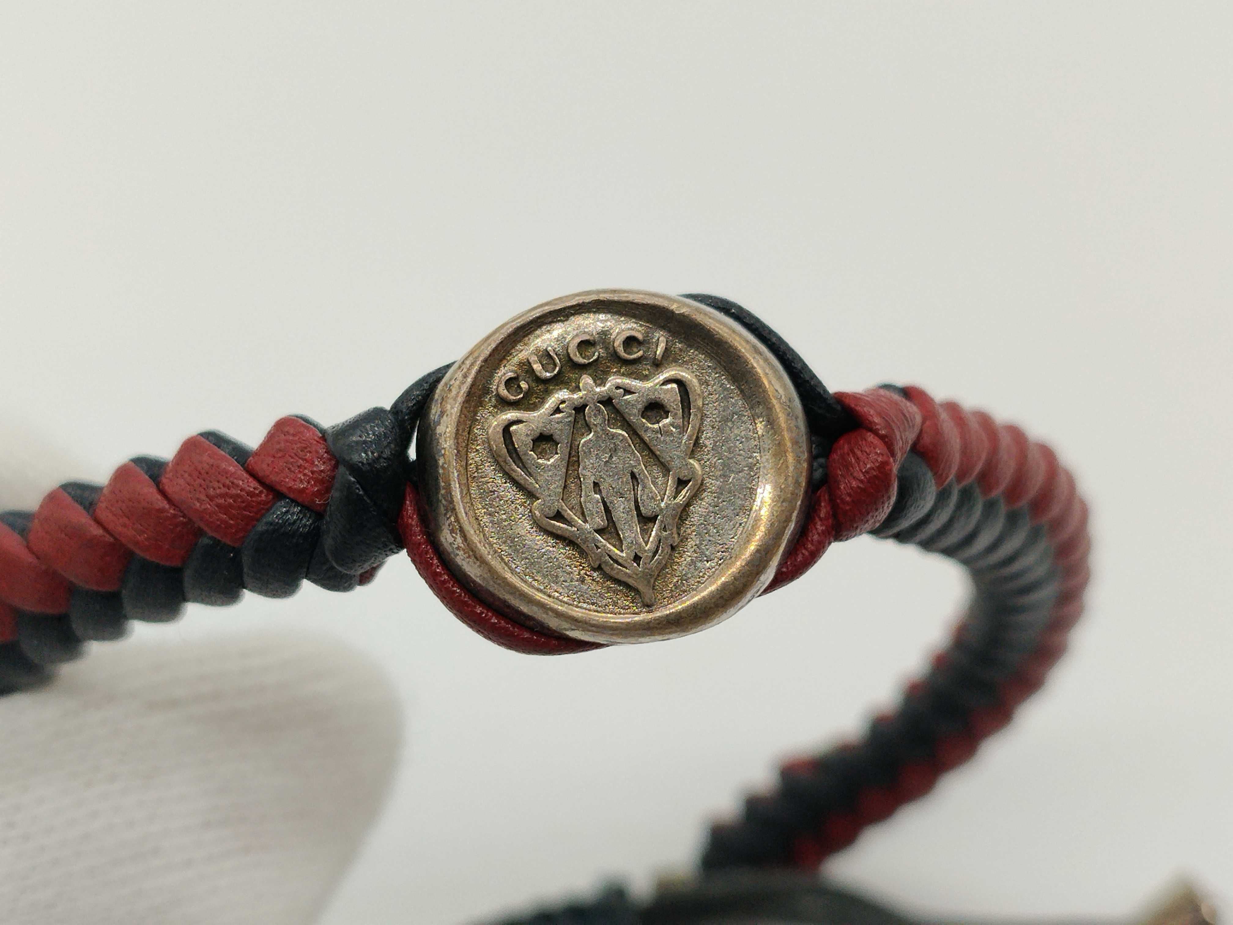 Crest Emblem Braided Leather Sterling Silver 925 (SV) Red Navy Bracelet Bracelet/Bangle — view 4