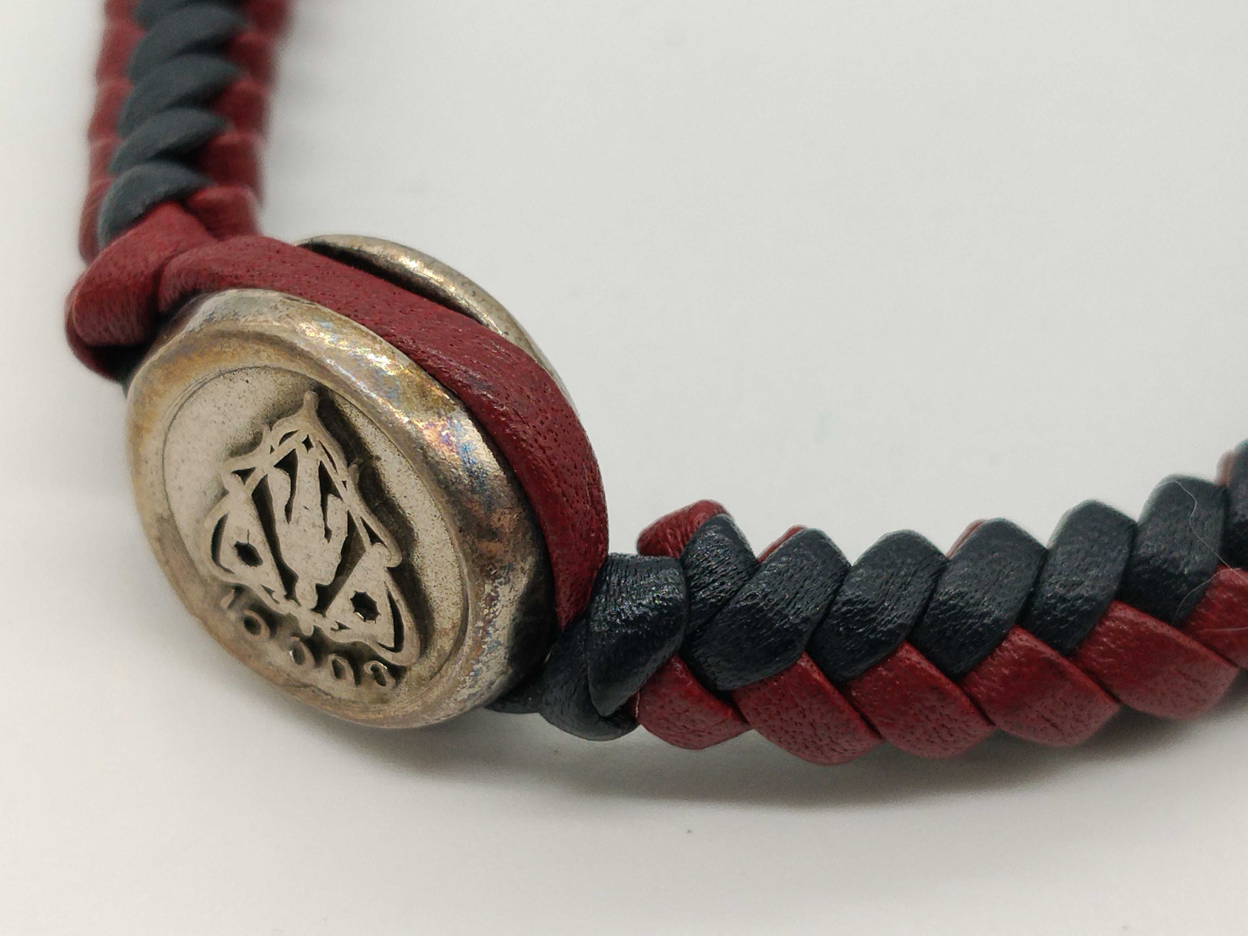 Crest Emblem Braided Leather Sterling Silver 925 (SV) Red Navy Bracelet Bracelet/Bangle — view 10