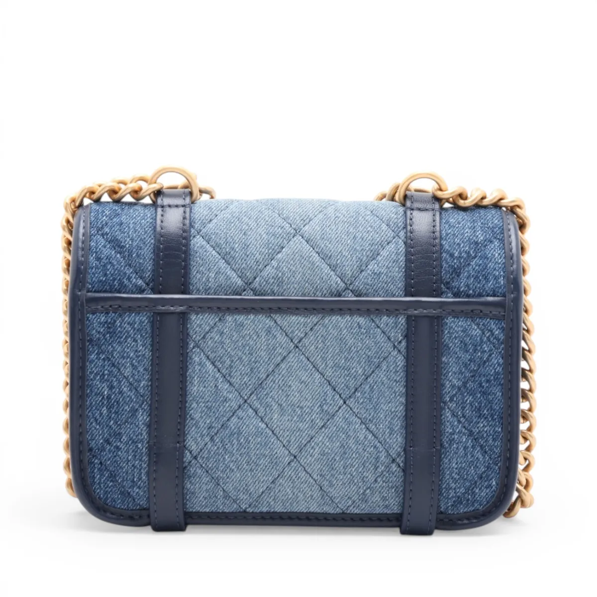 [Individually packaged] Chanel Mini Matelassé Denim Chain Shoulder Bag, Blue x Navy, Gold Hardware, H35GNH44, Random Plate — view 2