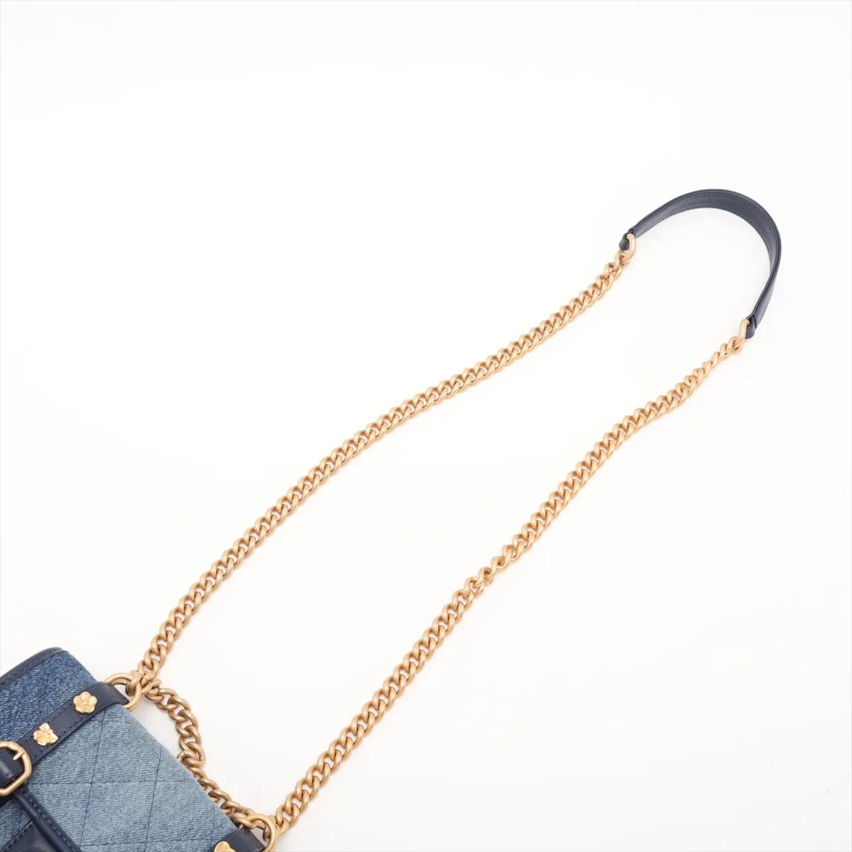 [Individually packaged] Chanel Mini Matelassé Denim Chain Shoulder Bag, Blue x Navy, Gold Hardware, H35GNH44, Random Plate — view 5