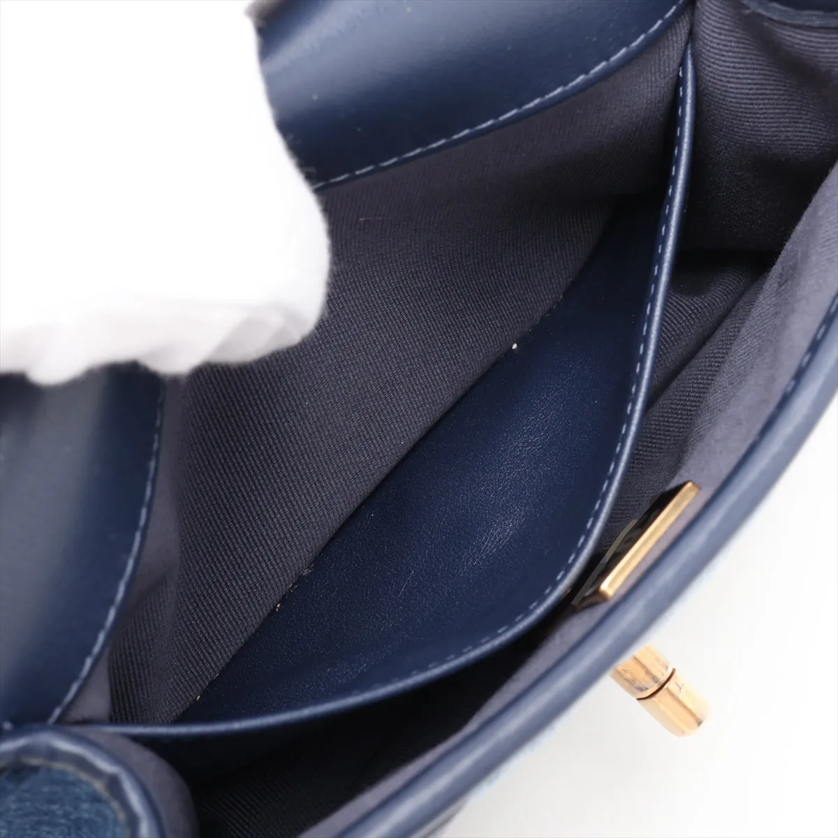 [Individually packaged] Chanel Mini Matelassé Denim Chain Shoulder Bag, Blue x Navy, Gold Hardware, H35GNH44, Random Plate — view 7