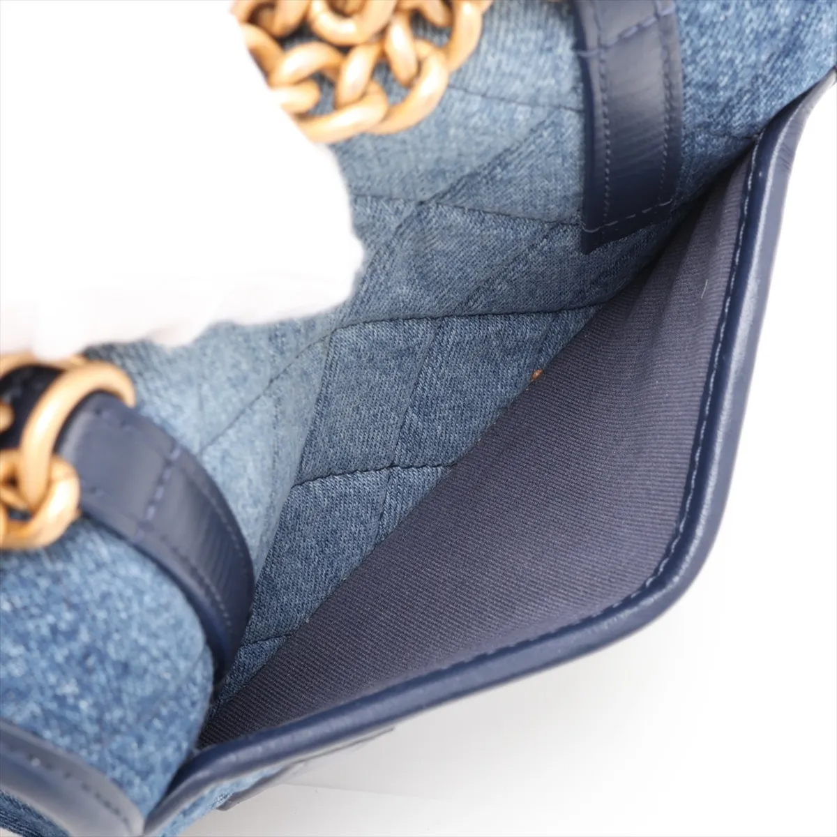[Individually packaged] Chanel Mini Matelassé Denim Chain Shoulder Bag, Blue x Navy, Gold Hardware, H35GNH44, Random Plate — view 8