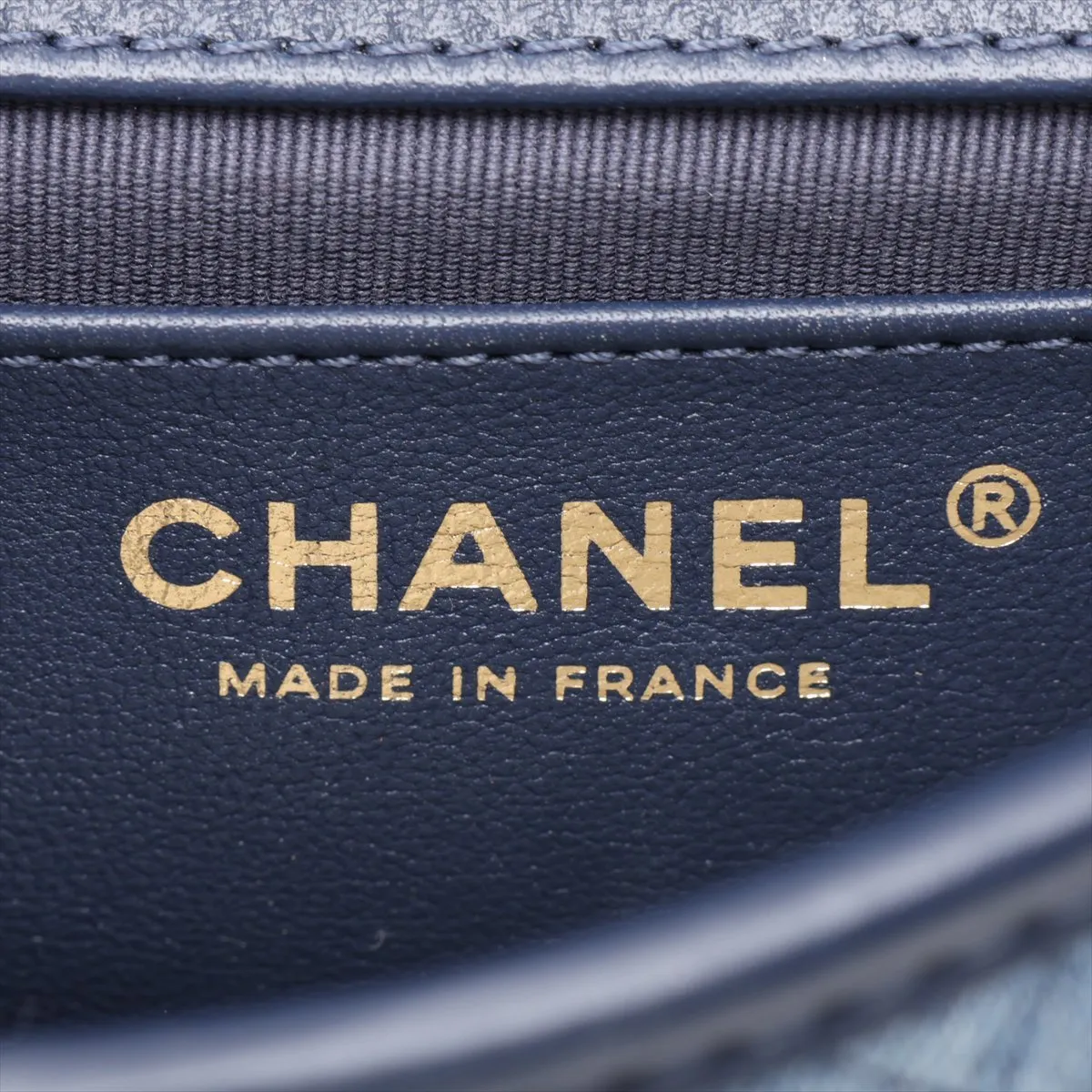 [Individually packaged] Chanel Mini Matelassé Denim Chain Shoulder Bag, Blue x Navy, Gold Hardware, H35GNH44, Random Plate — view 9