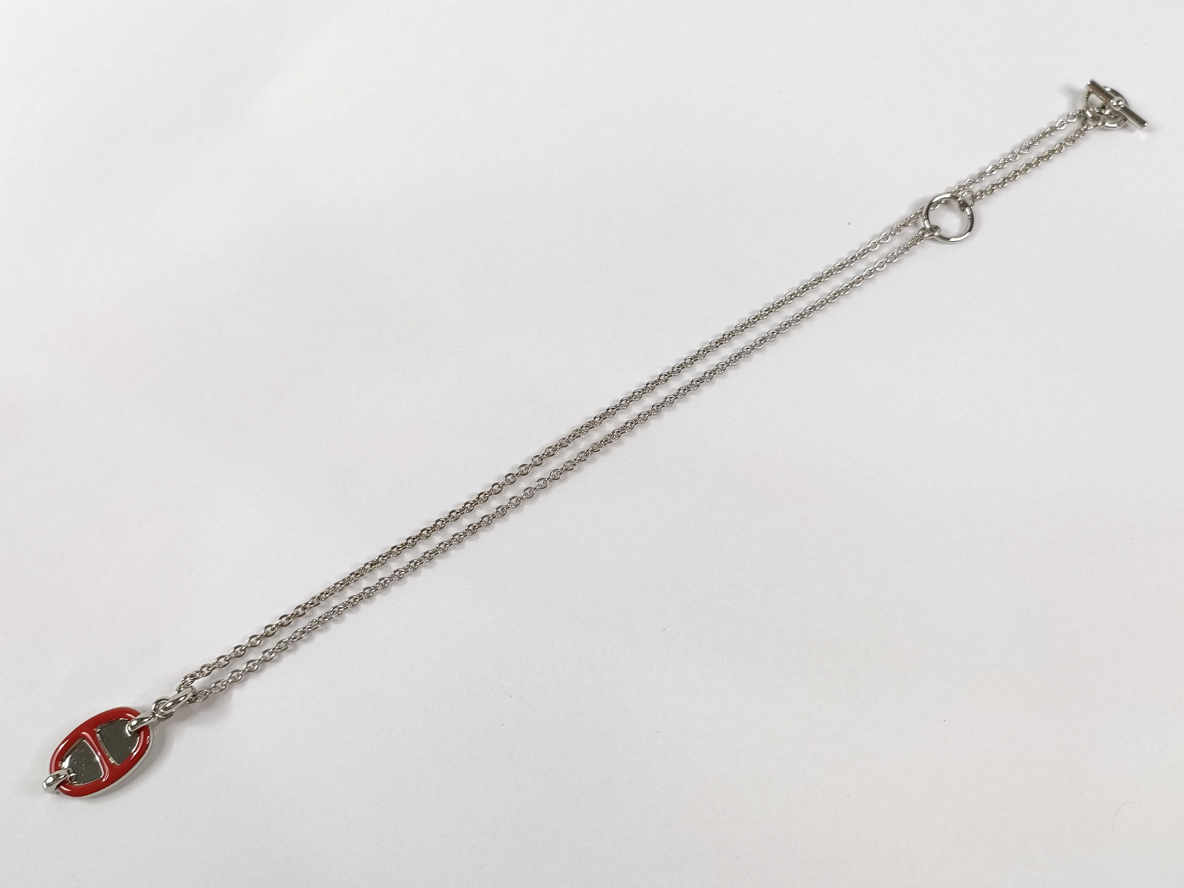 Mini Maillon PM Necklace, Rouge Vif x Silver Hardware, Hermes, Unused Necklace — view 8