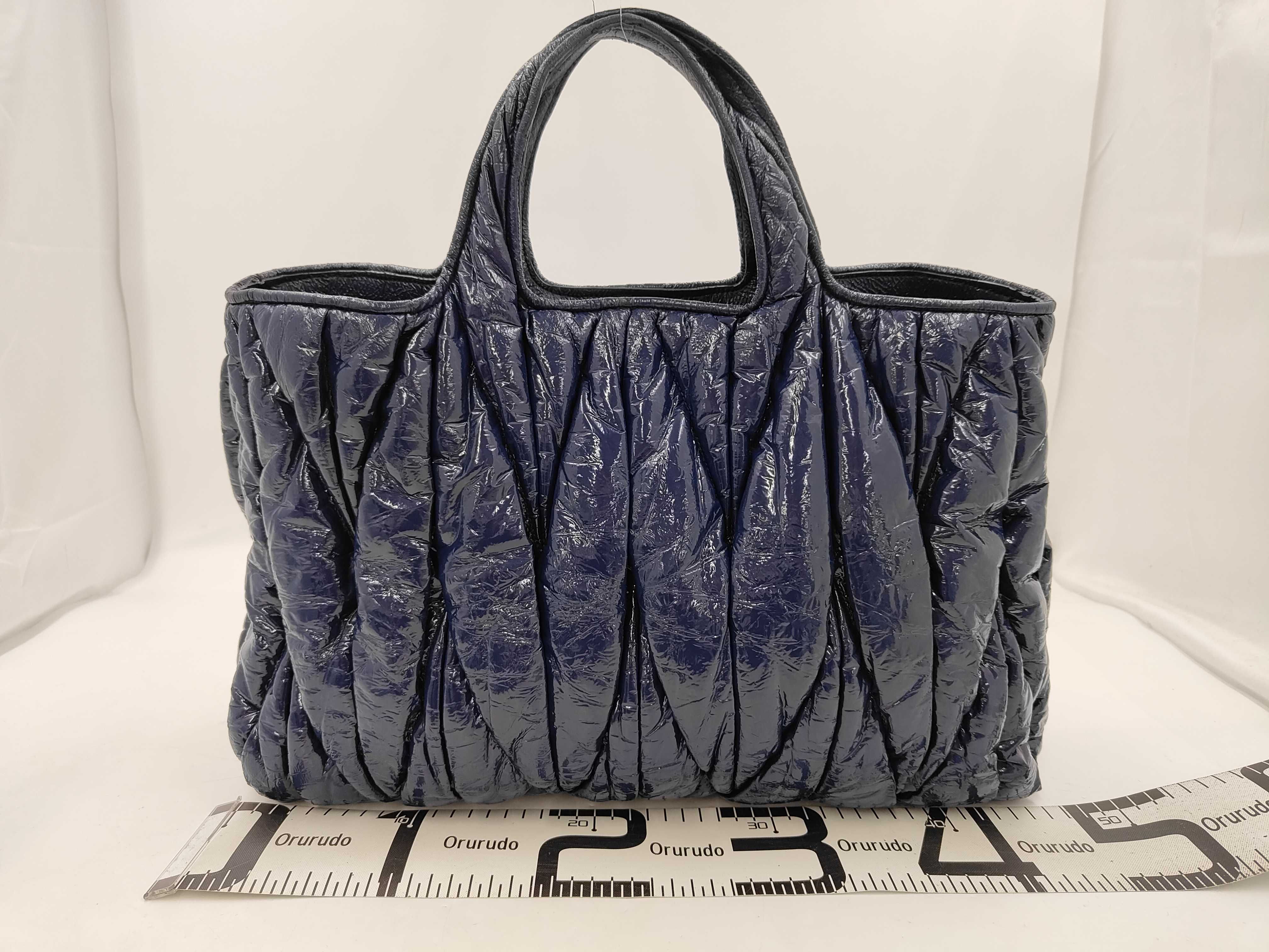 Matelassé 2-Way Bag with Long Strap, Leather, Navy Handbag — view 2