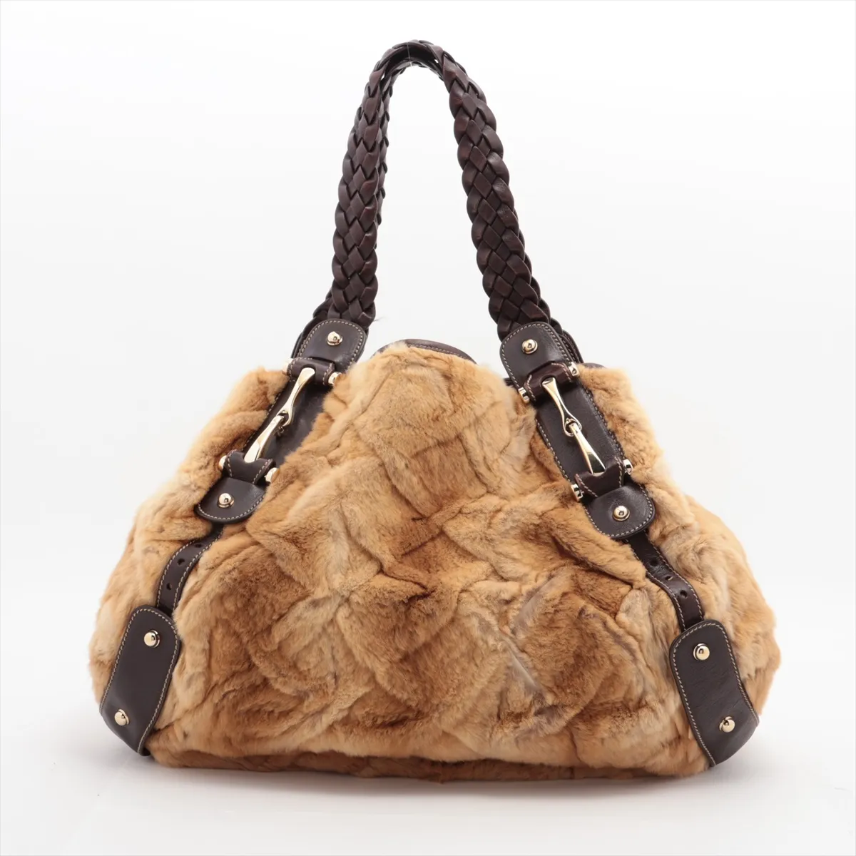 fur x leather shoulder bag brown 137621 — view 2