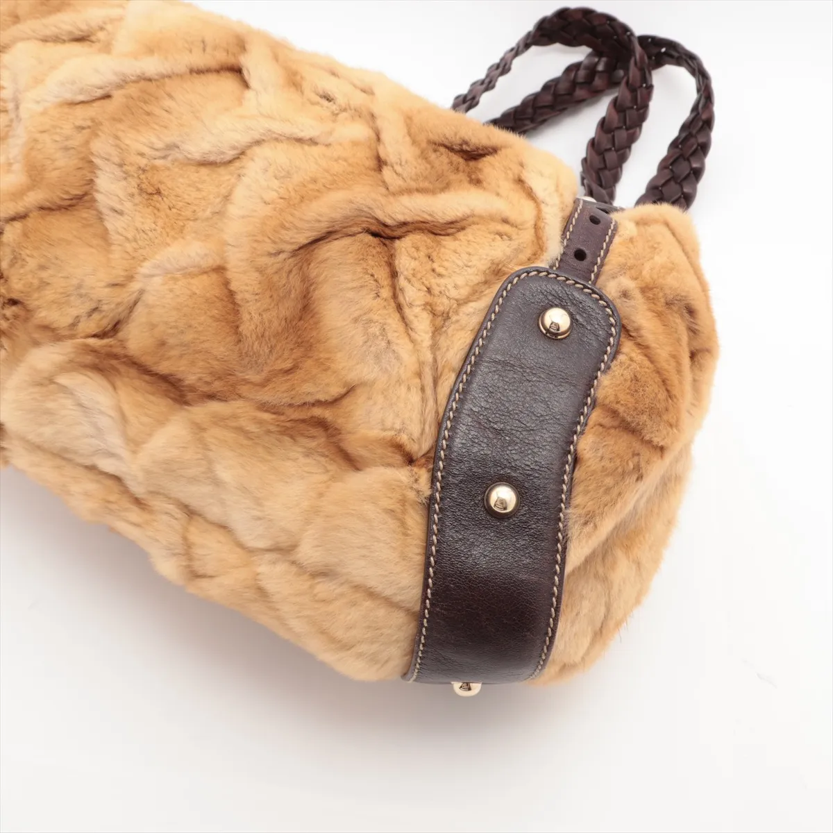 fur x leather shoulder bag brown 137621 — view 3