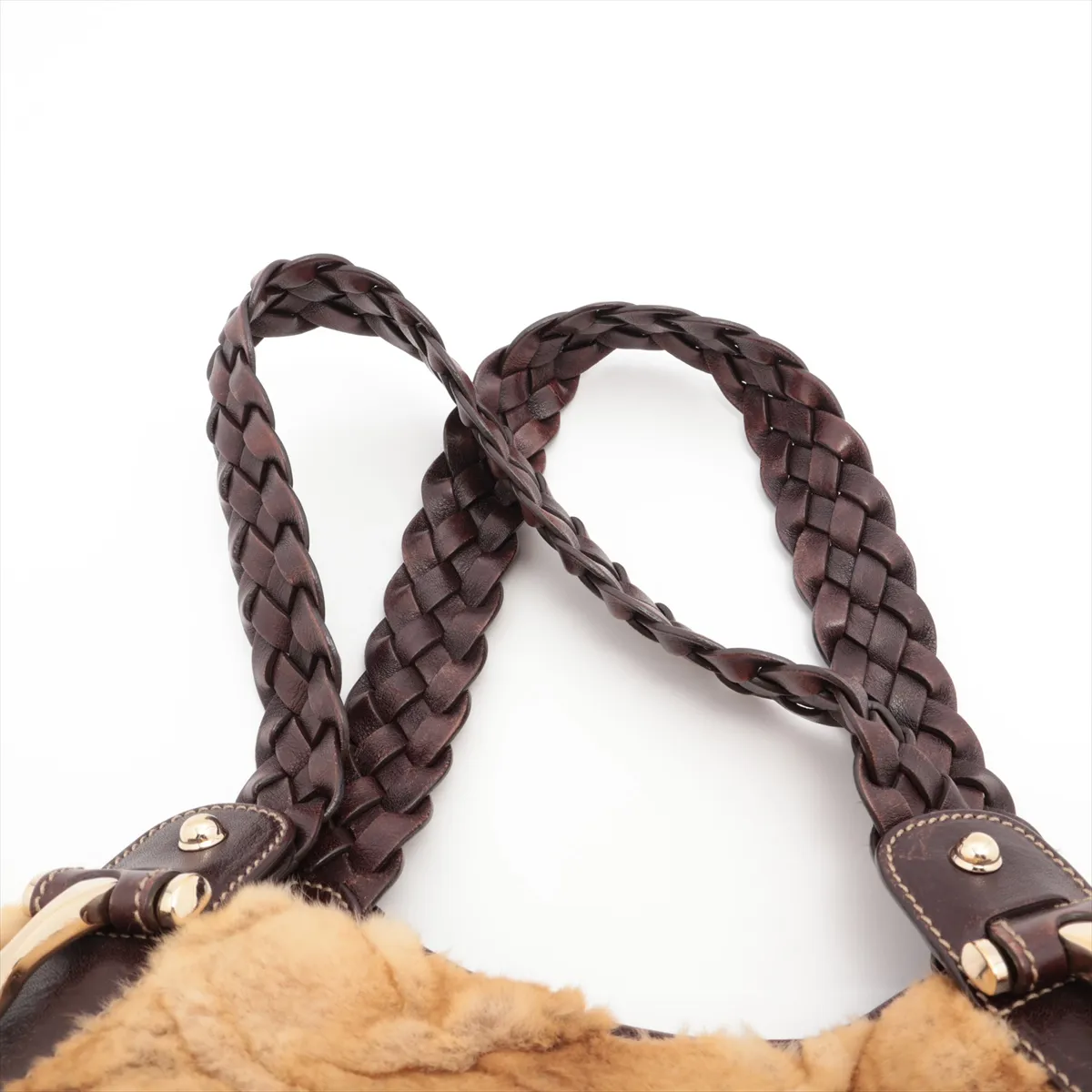 fur x leather shoulder bag brown 137621 — view 6