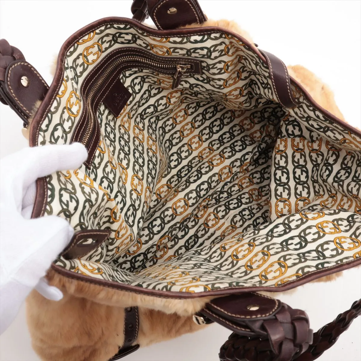 fur x leather shoulder bag brown 137621 — view 7