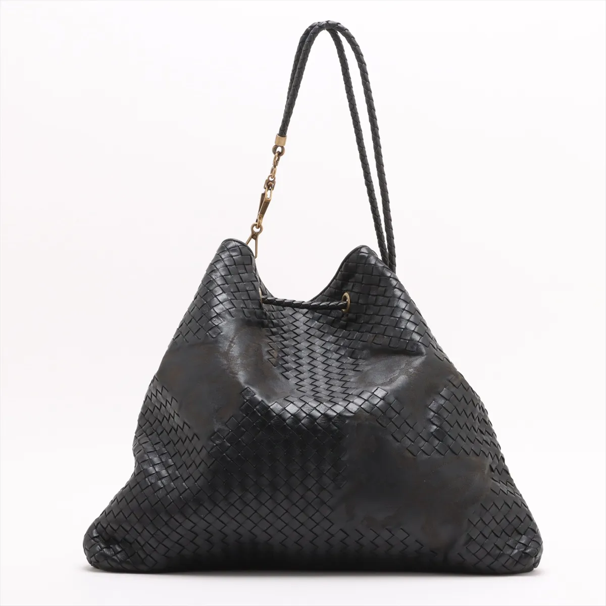 Intrecciato Leather Tote Bag Black 195420 — view 2