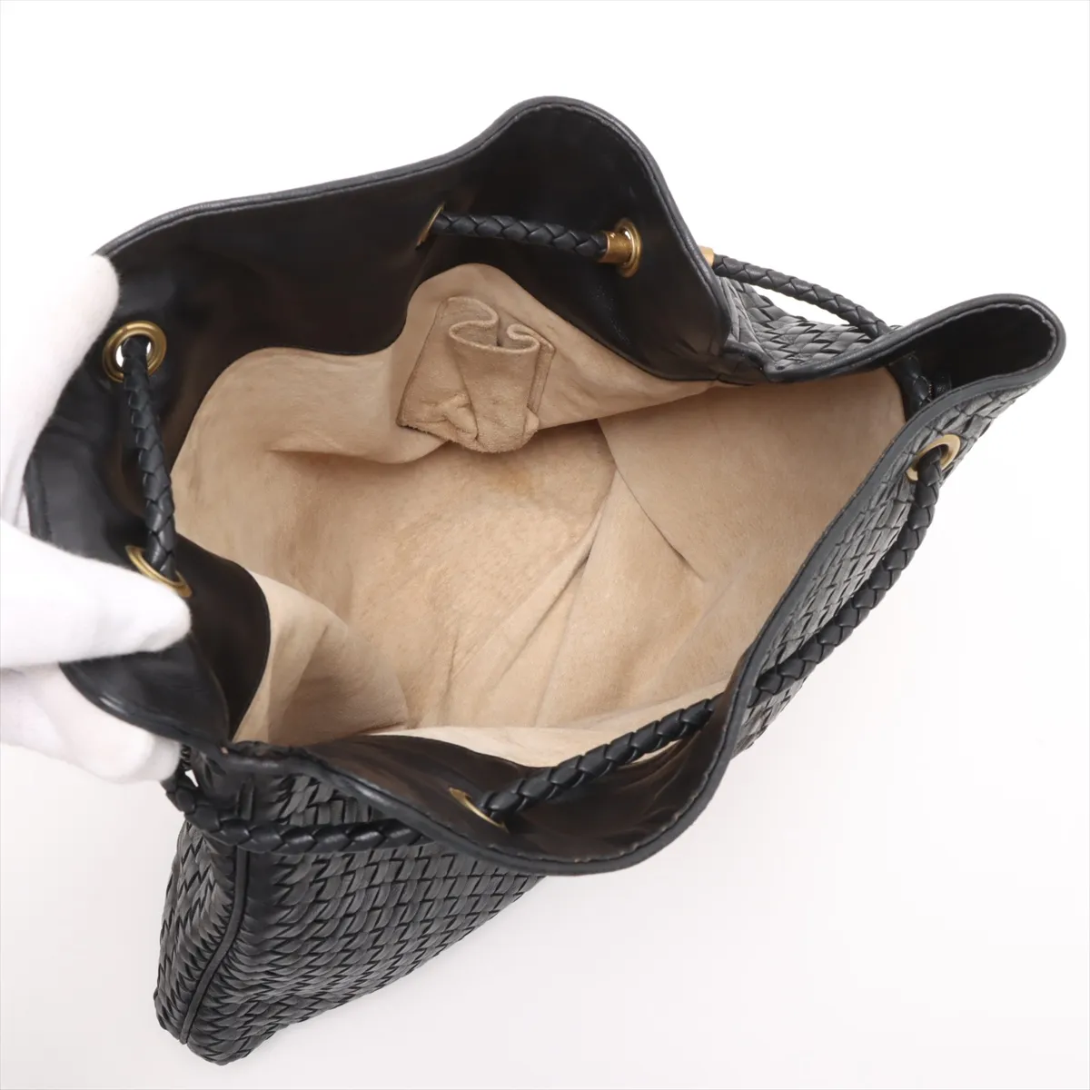 Intrecciato Leather Tote Bag Black 195420 — view 5
