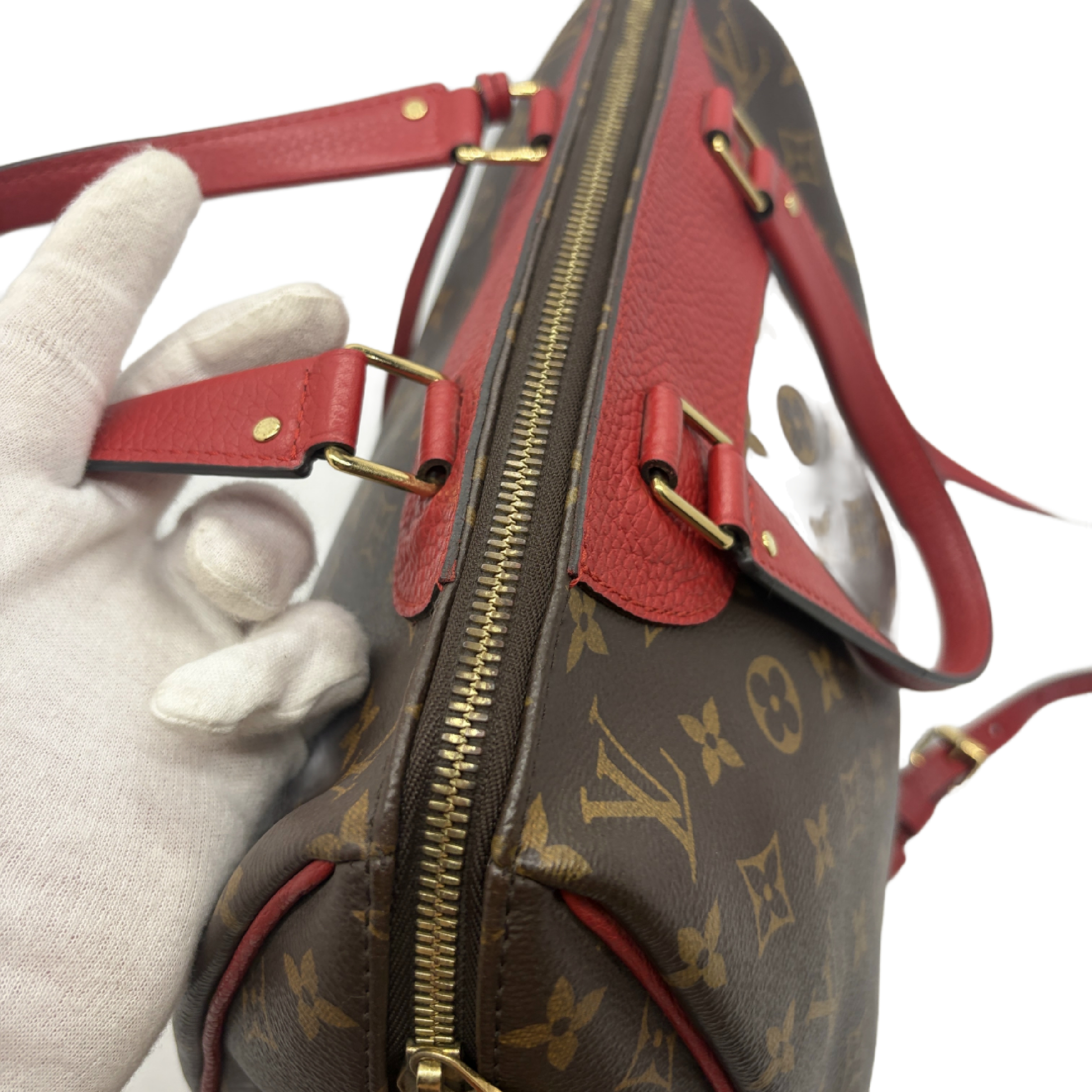 Monogram Estrella NM 2-Way Tote Bag Handbag Brown x Red Gold Hardware Shoulder Bag — view 11