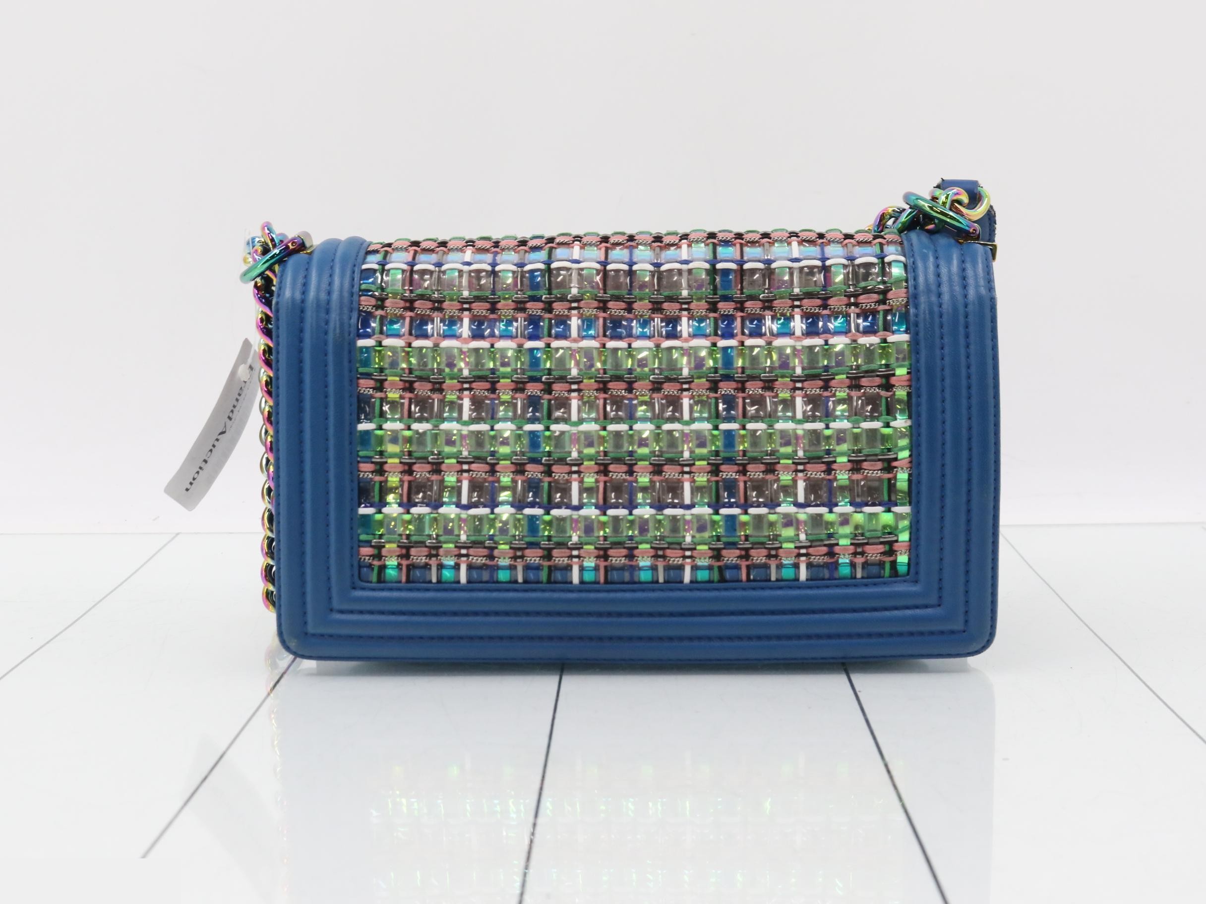 Boy Chanel Chain Shoulder Bag, Tweed, Blue — view 2