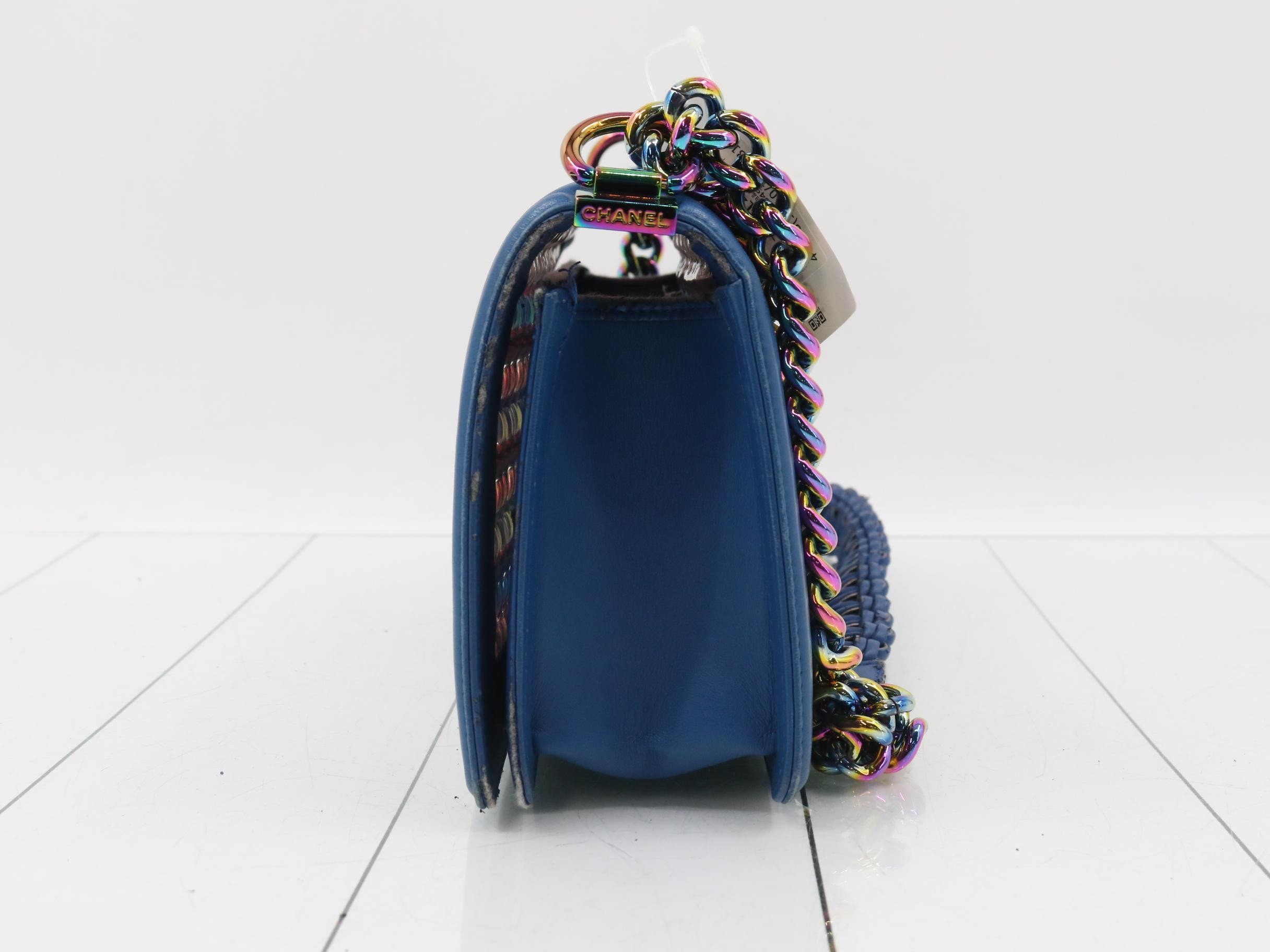 Boy Chanel Chain Shoulder Bag, Tweed, Blue — view 3