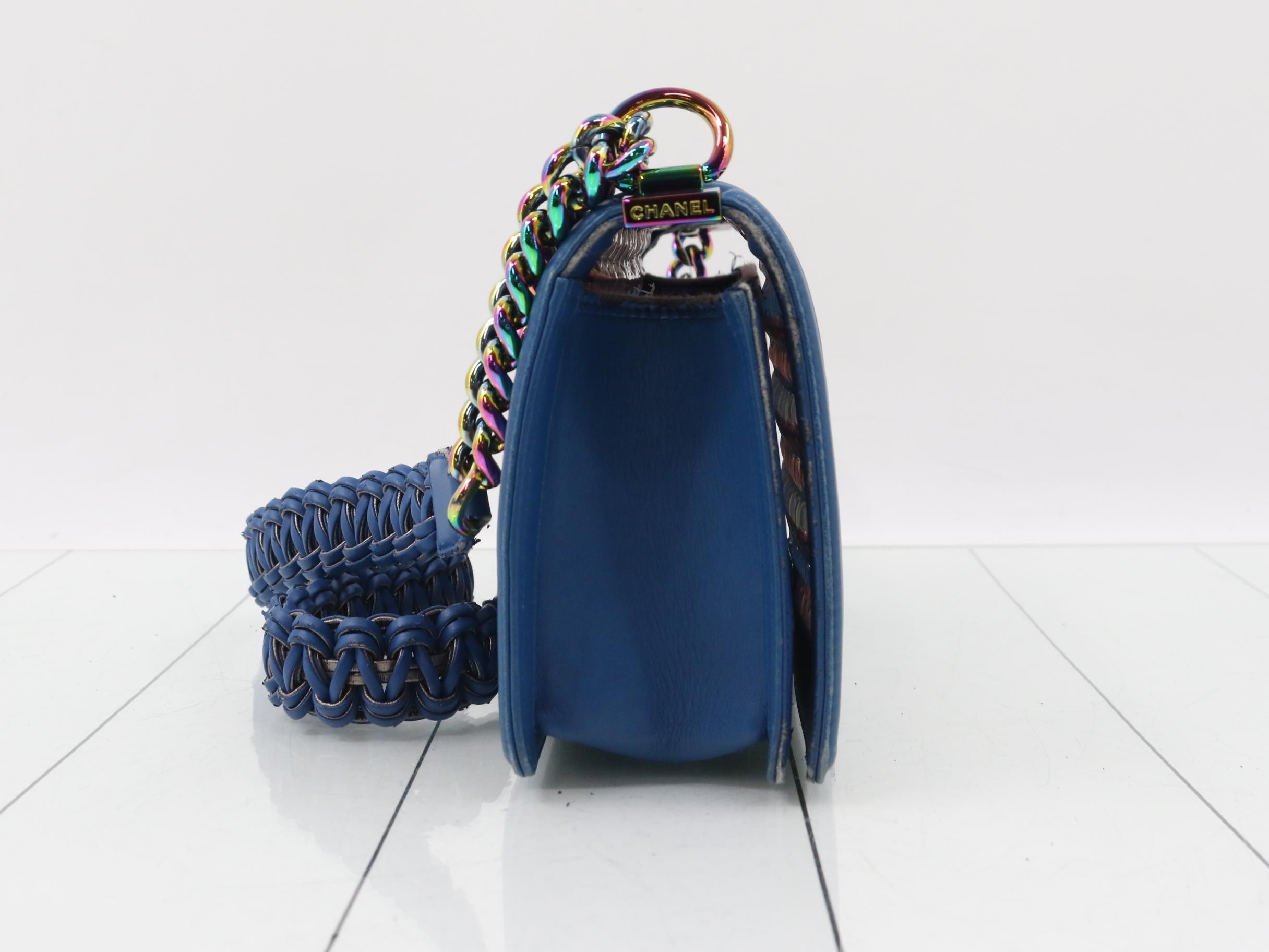 Boy Chanel Chain Shoulder Bag, Tweed, Blue — view 4