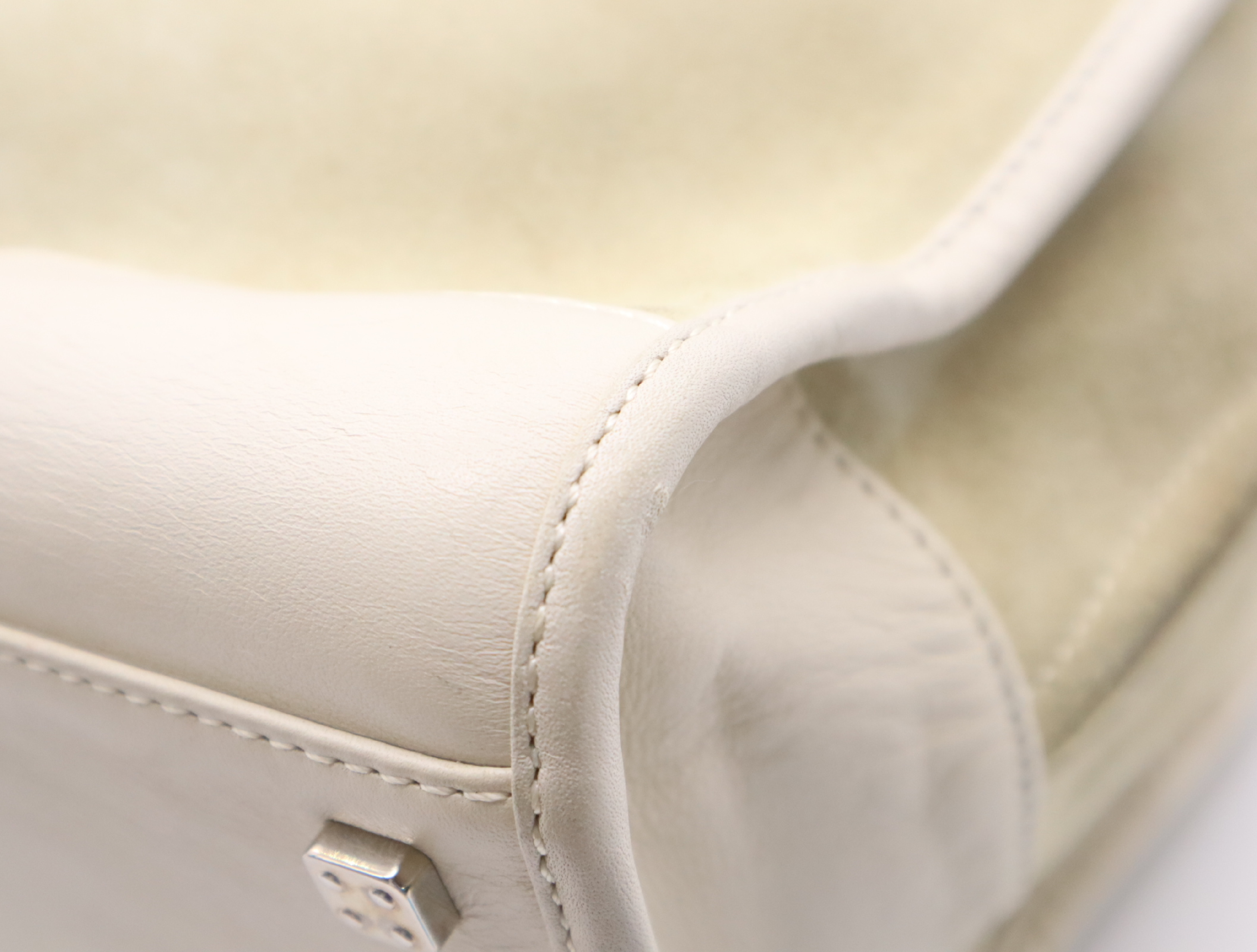 Amazona 28 Suede x Leather Handbag in Beige/Ivory with Silver Hardware, Padlock, and Clochette. — view 7