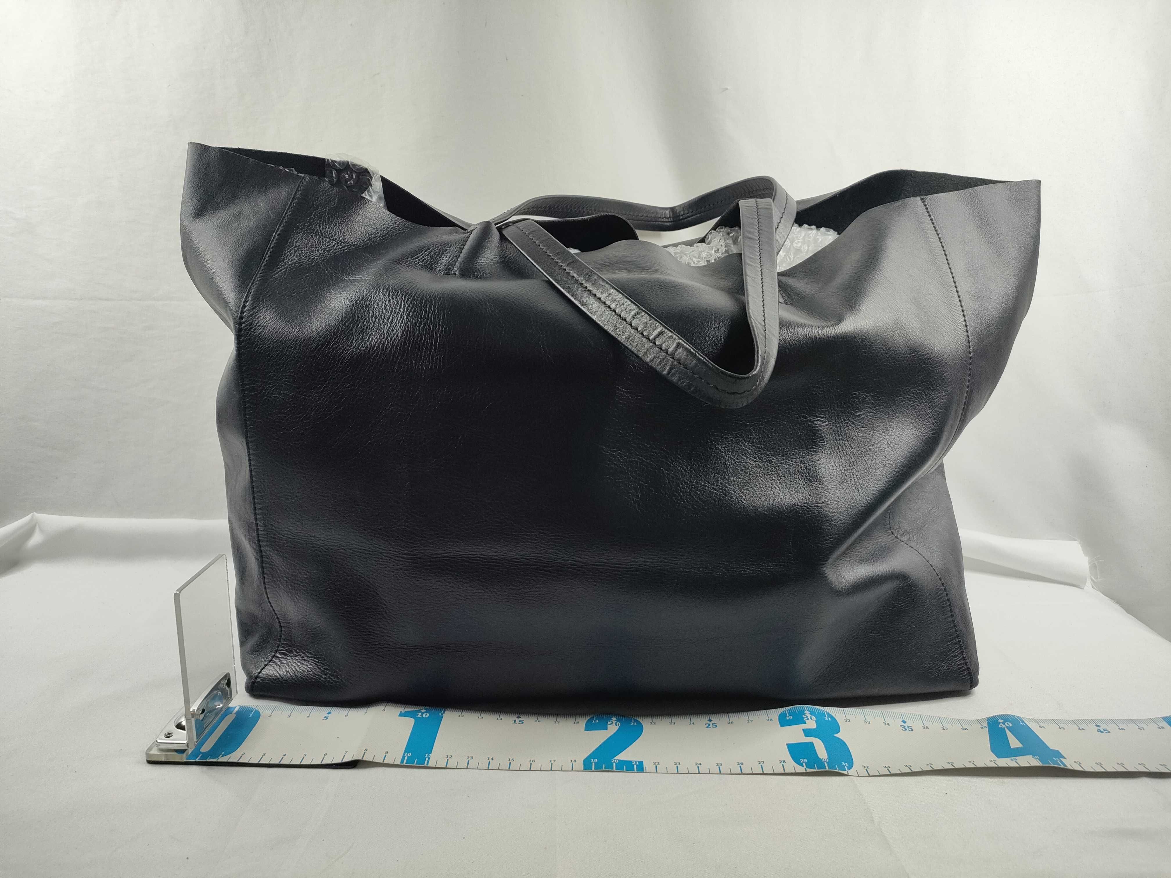 Horizontal Cabas Tote Bag, Black Leather Tote Bag — view 2