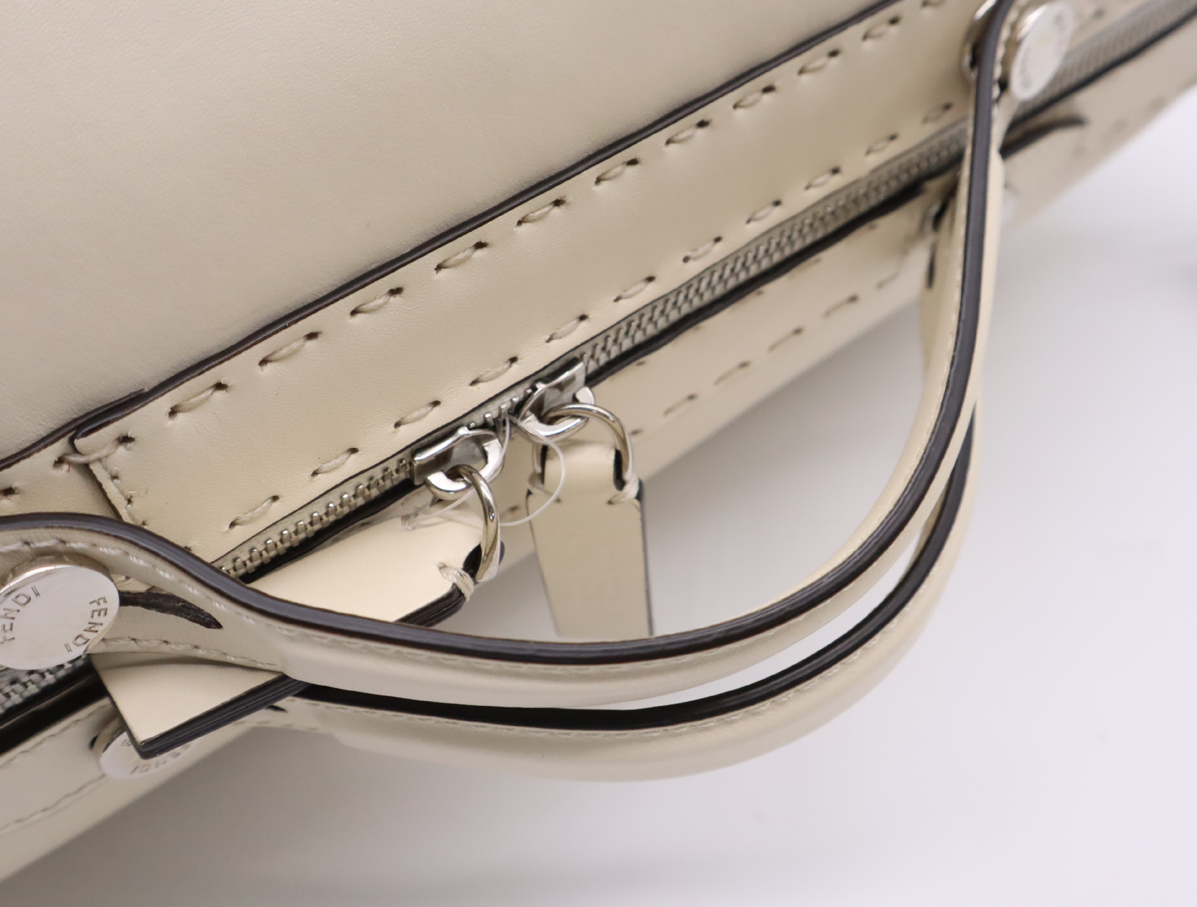 Leather Suitcase, Ivory, Silver Hardware, with Shoulder Strap and Dust Bag. — view 13