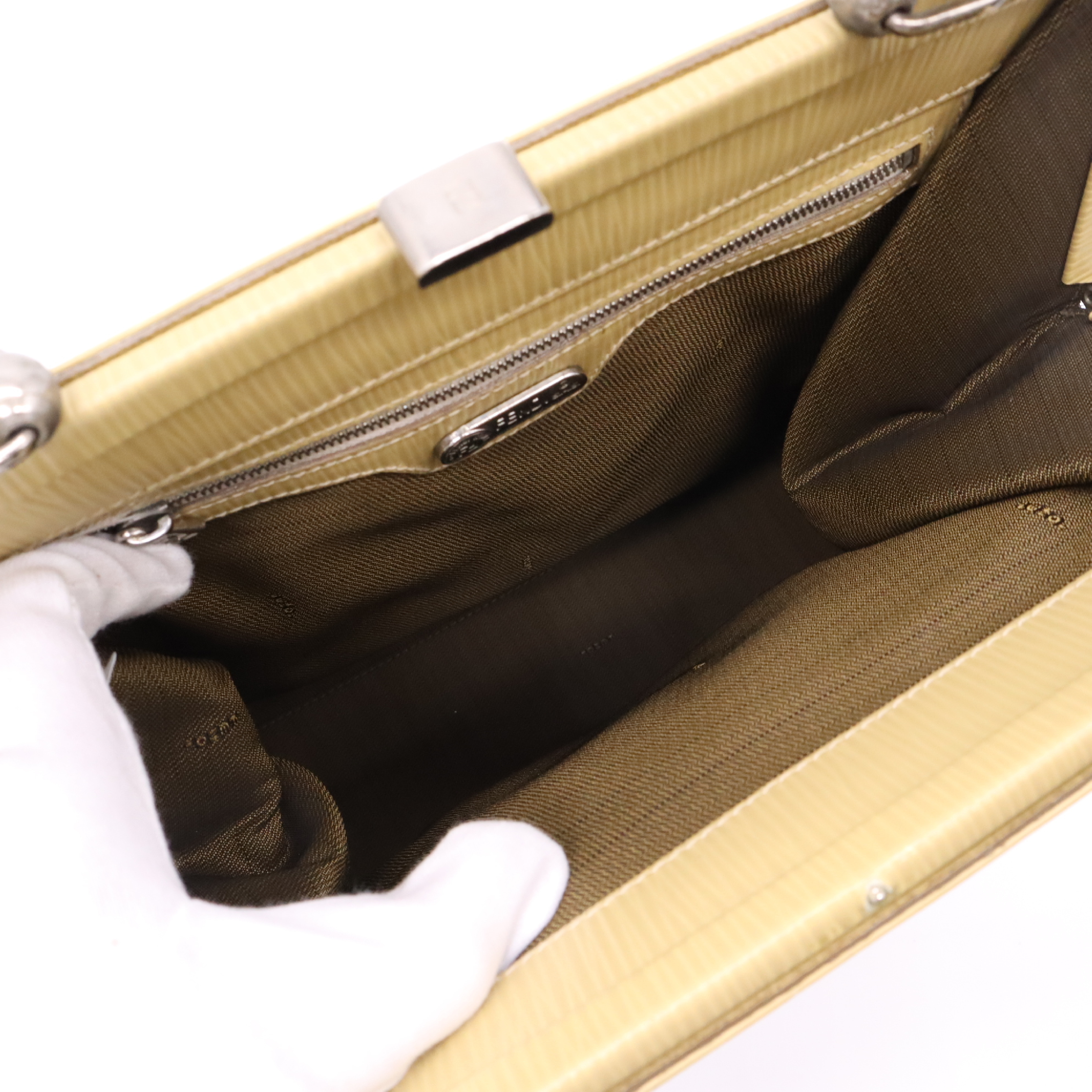 Leather Embossed Logo Yellow Handbag — view 11