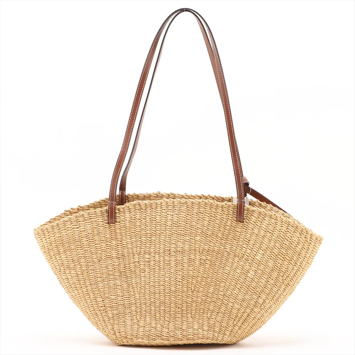 Shell Basket Medium Straw x Leather Tote Bag Beige x Brown C Mark — view 2