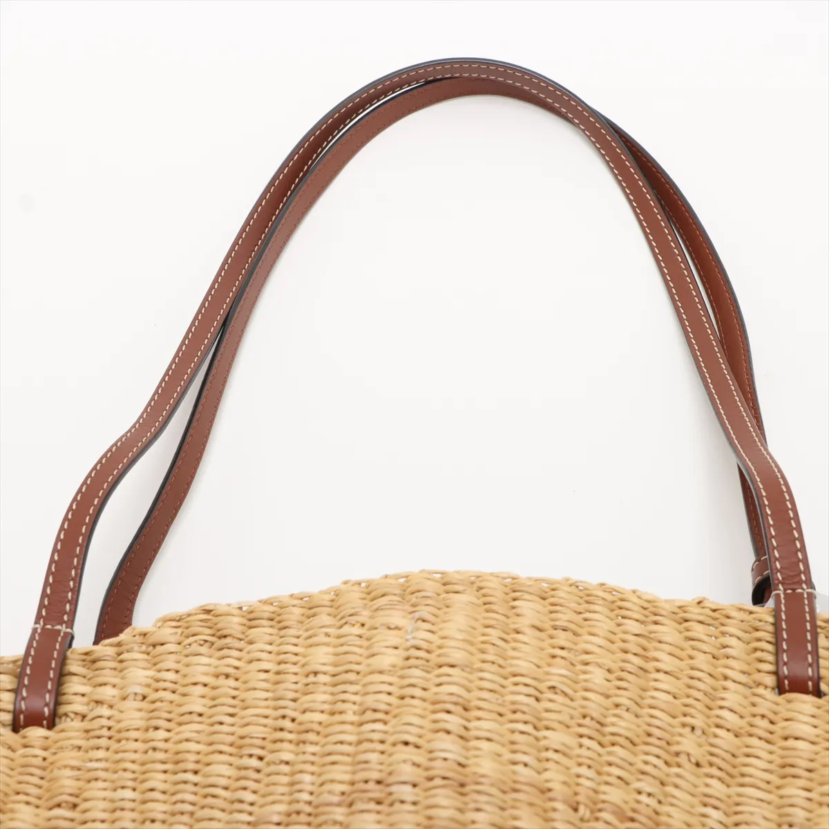 Shell Basket Medium Straw x Leather Tote Bag Beige x Brown C Mark — view 6