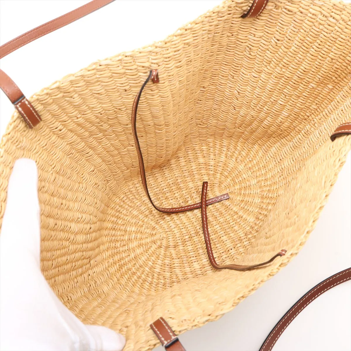 Shell Basket Medium Straw x Leather Tote Bag Beige x Brown C Mark — view 7