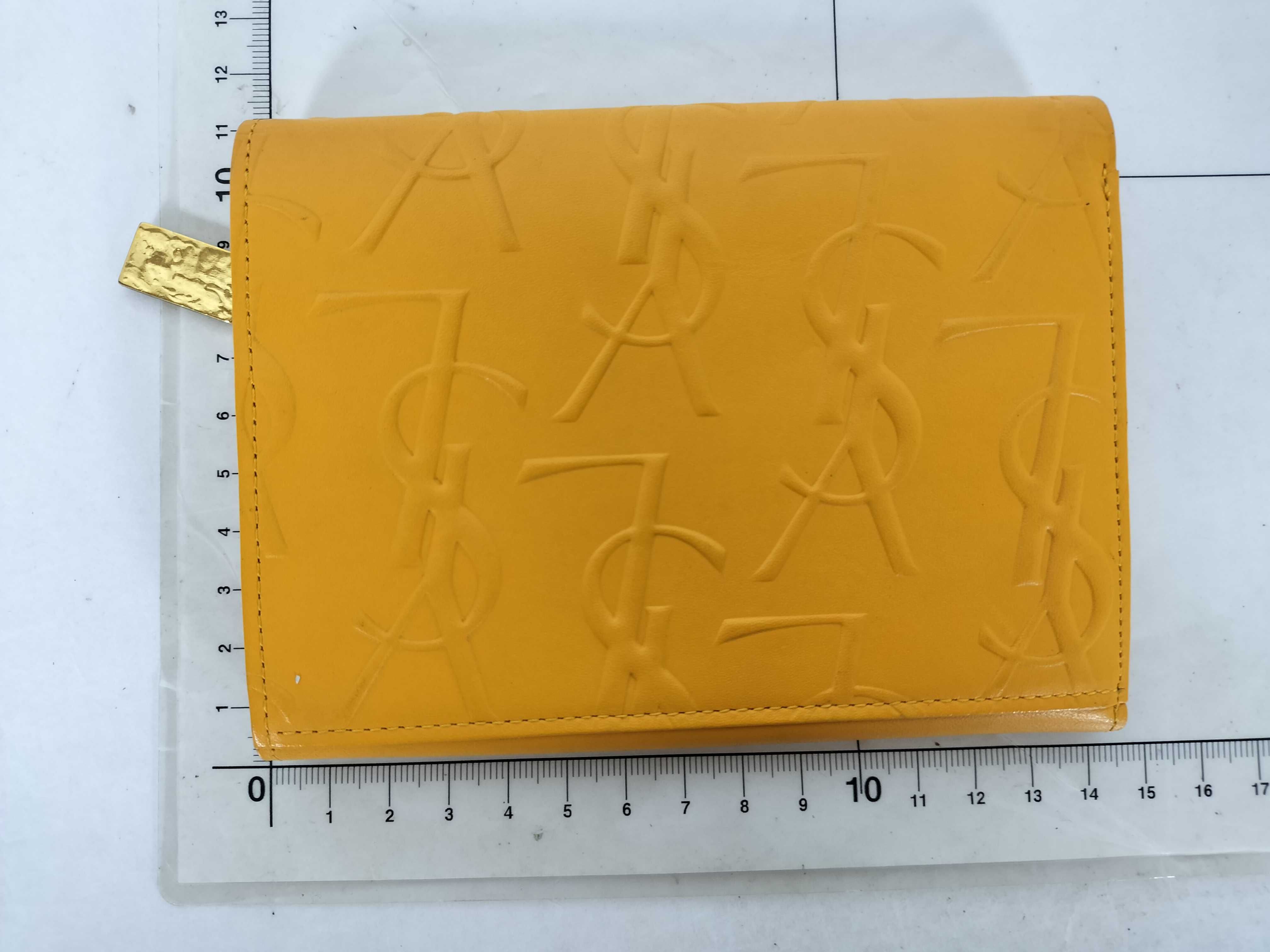 Vintage Bi-fold Leather Wallet with Logo, Yellow — view 2