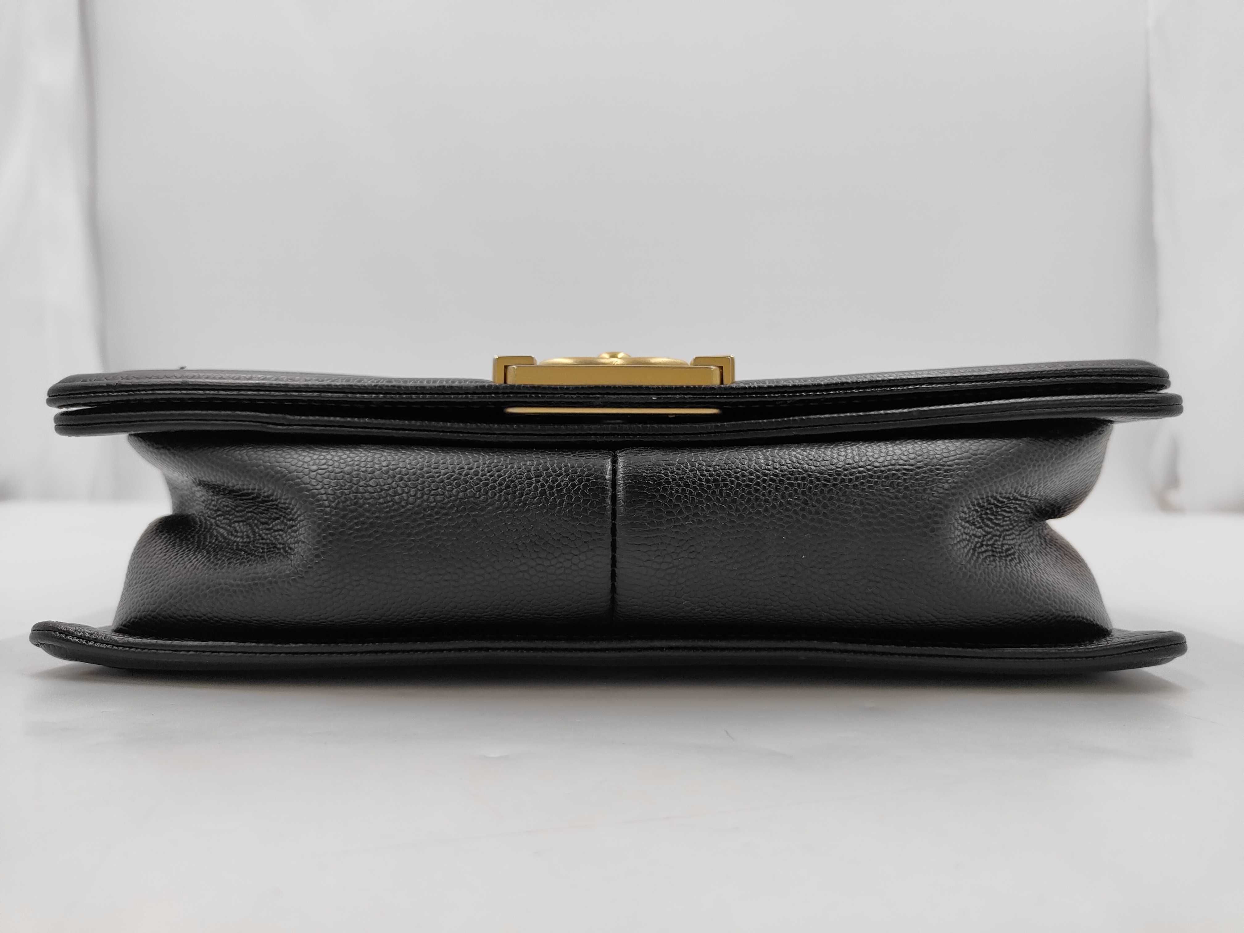 Boy Chanel 25 Caviar Skin V-Stitch Chevron Gold Hardware Chain Shoulder Bag, Serial Number 24, Black — view 3