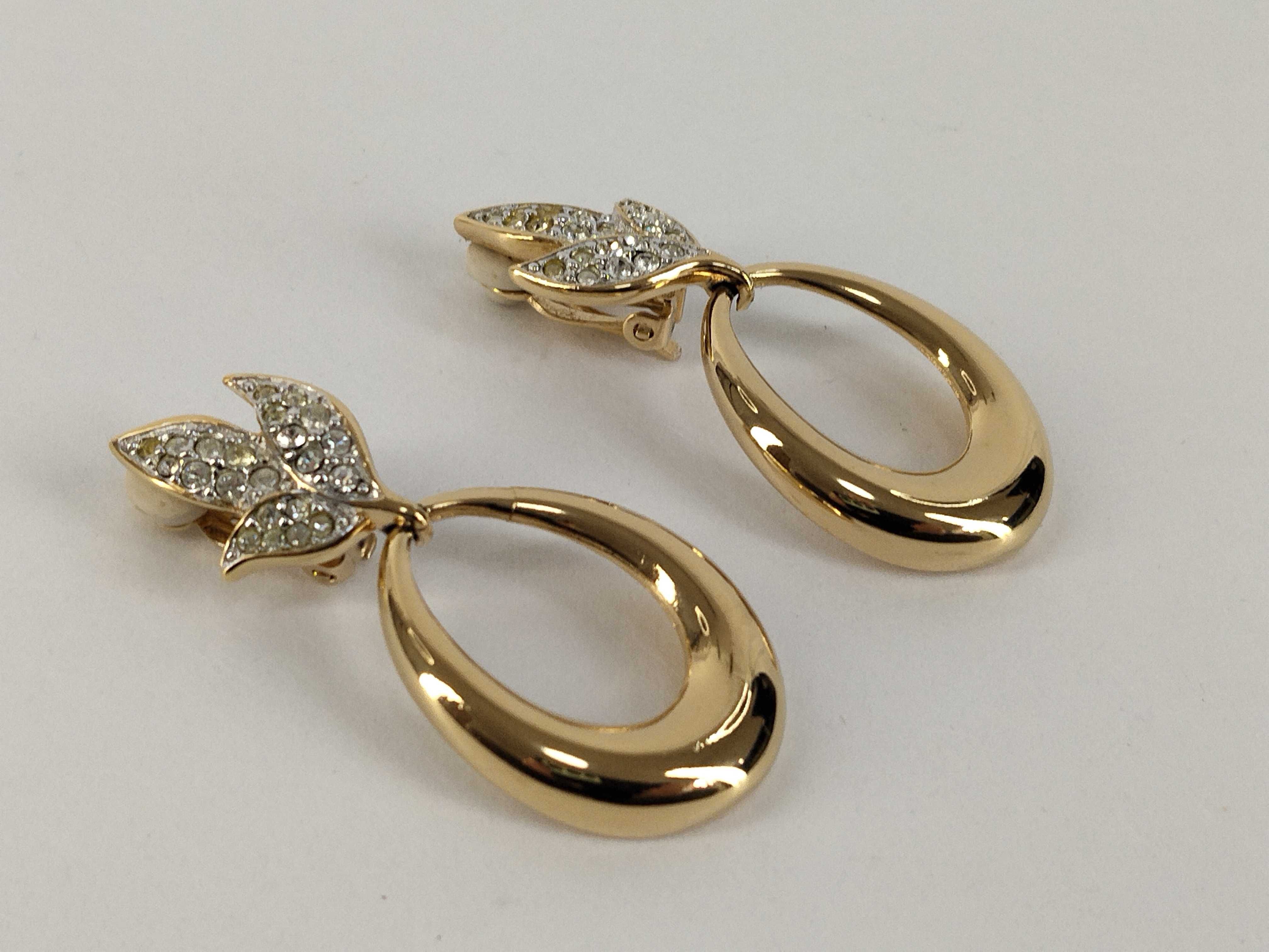 Hoop Leaf Rhinestone Gold Earrings — view 2