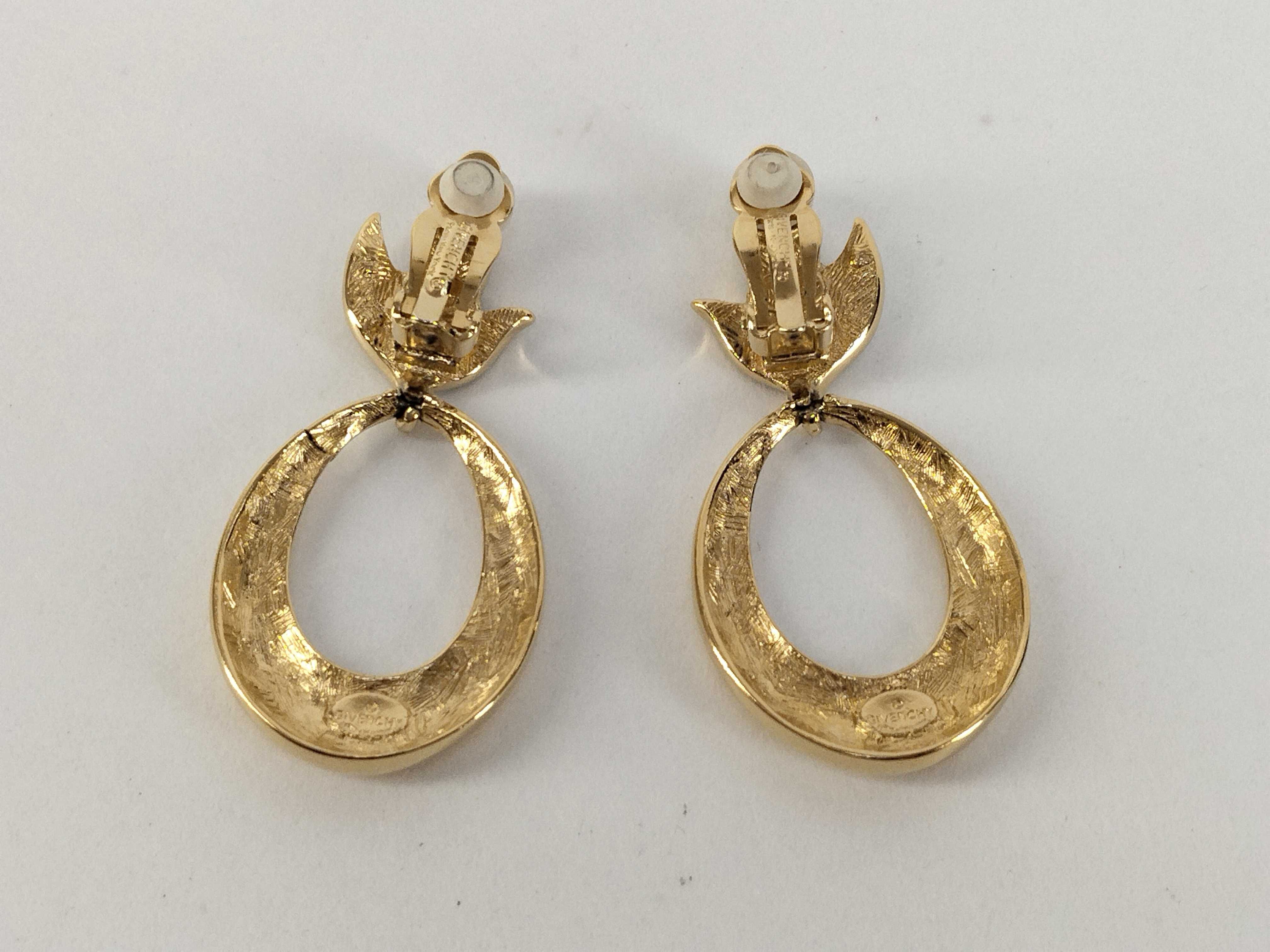 Hoop Leaf Rhinestone Gold Earrings — view 3