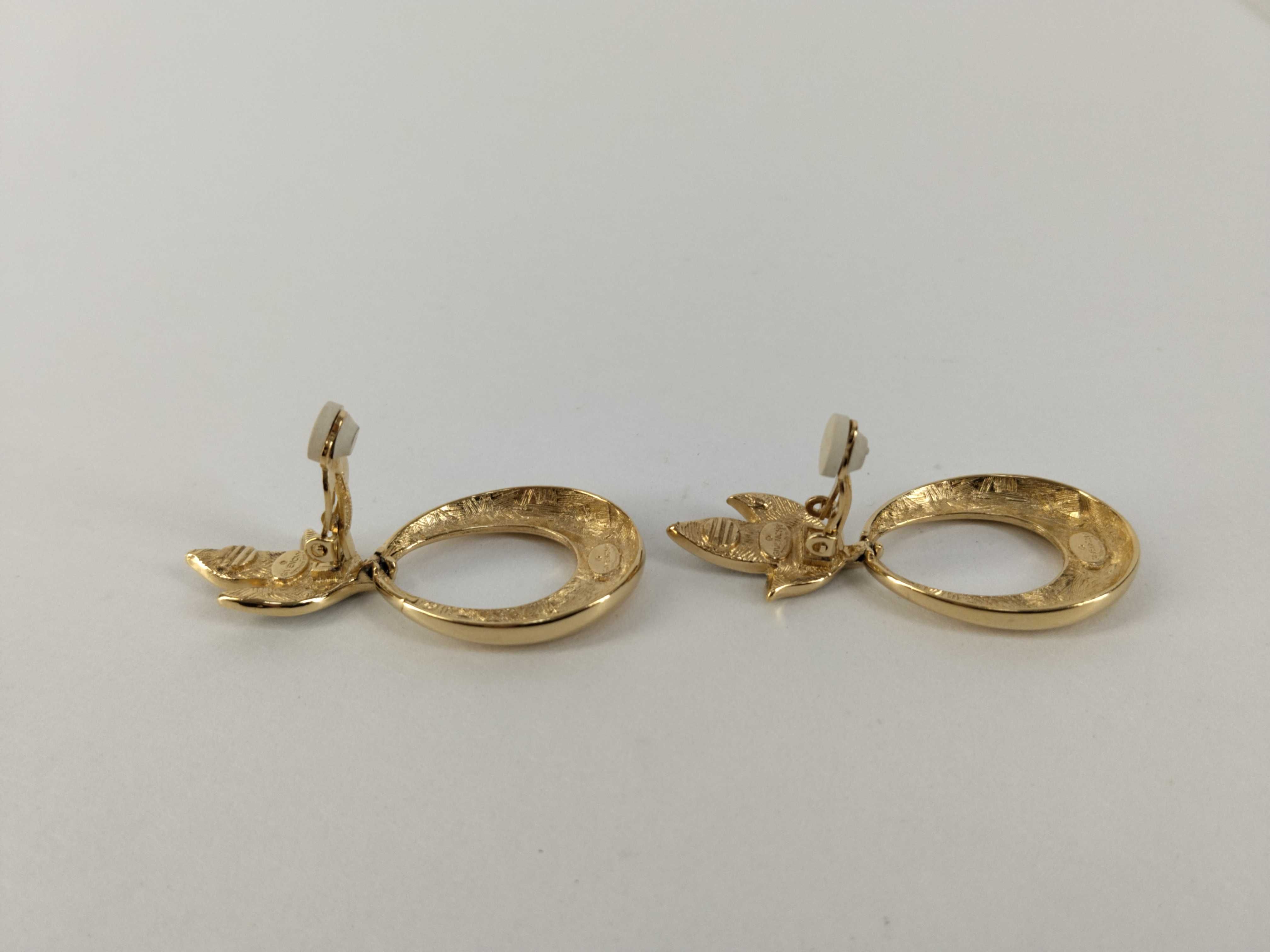 Hoop Leaf Rhinestone Gold Earrings — view 5