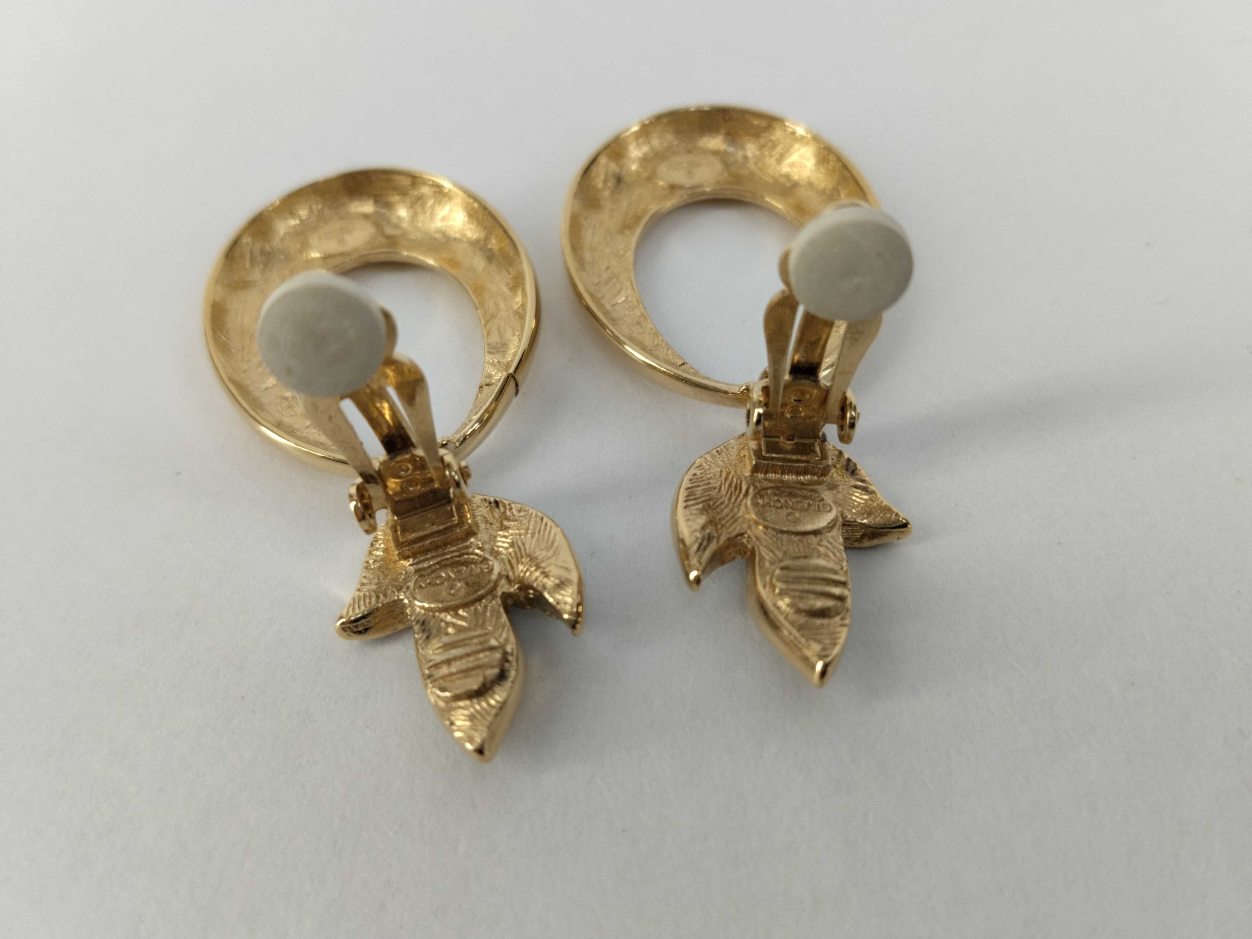 Hoop Leaf Rhinestone Gold Earrings — view 6