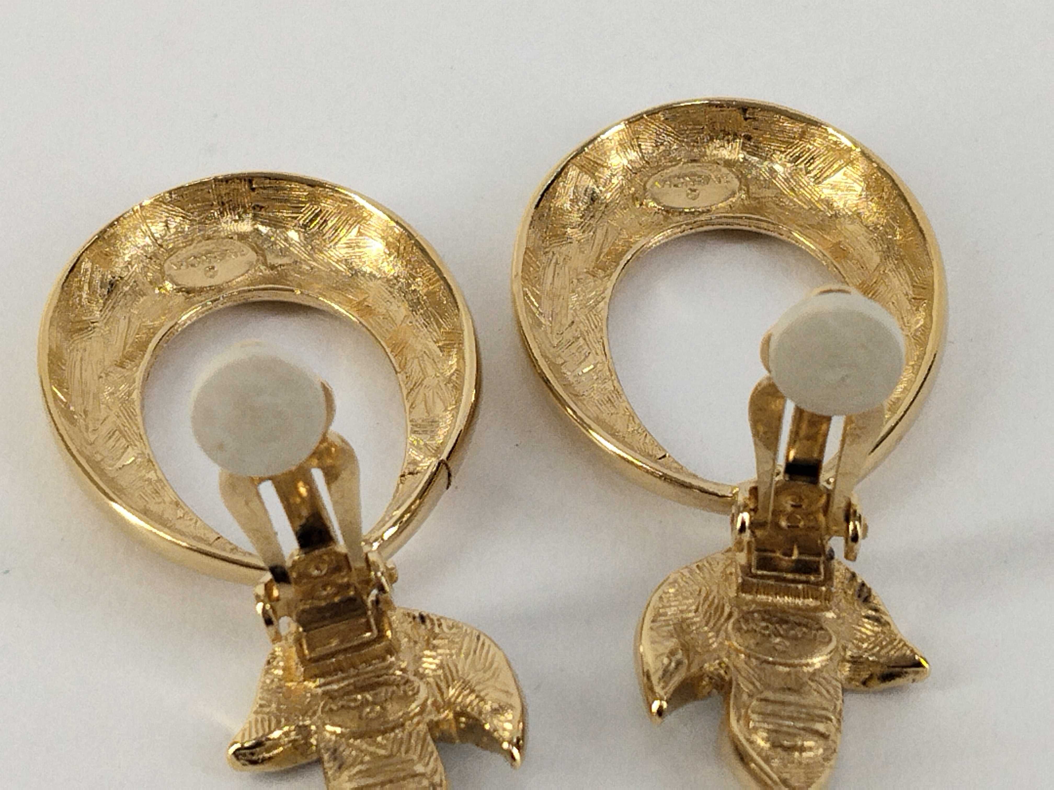 Hoop Leaf Rhinestone Gold Earrings — view 7