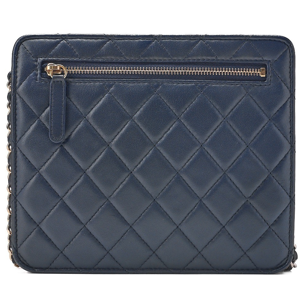 Lambskin Matelassé Turnlock Chain Shoulder Bag, Navy — view 2